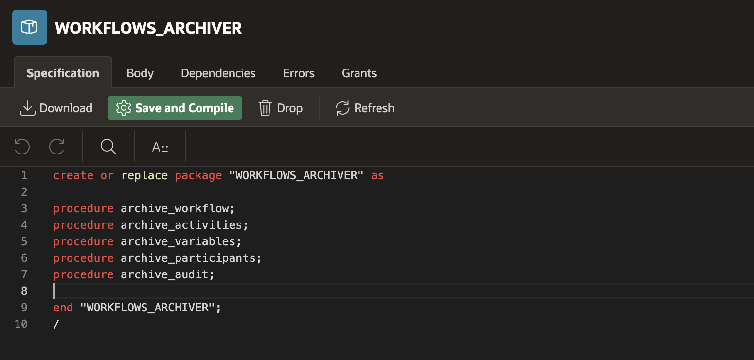 Workflows Archiver Specification
