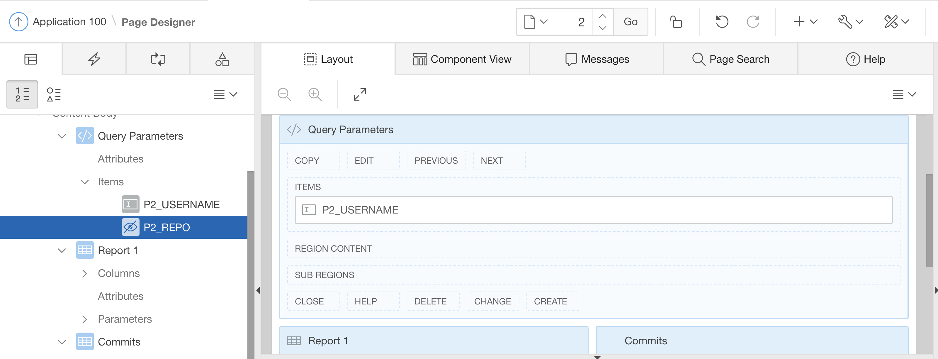 Add another hidden item P2_REPO to the page