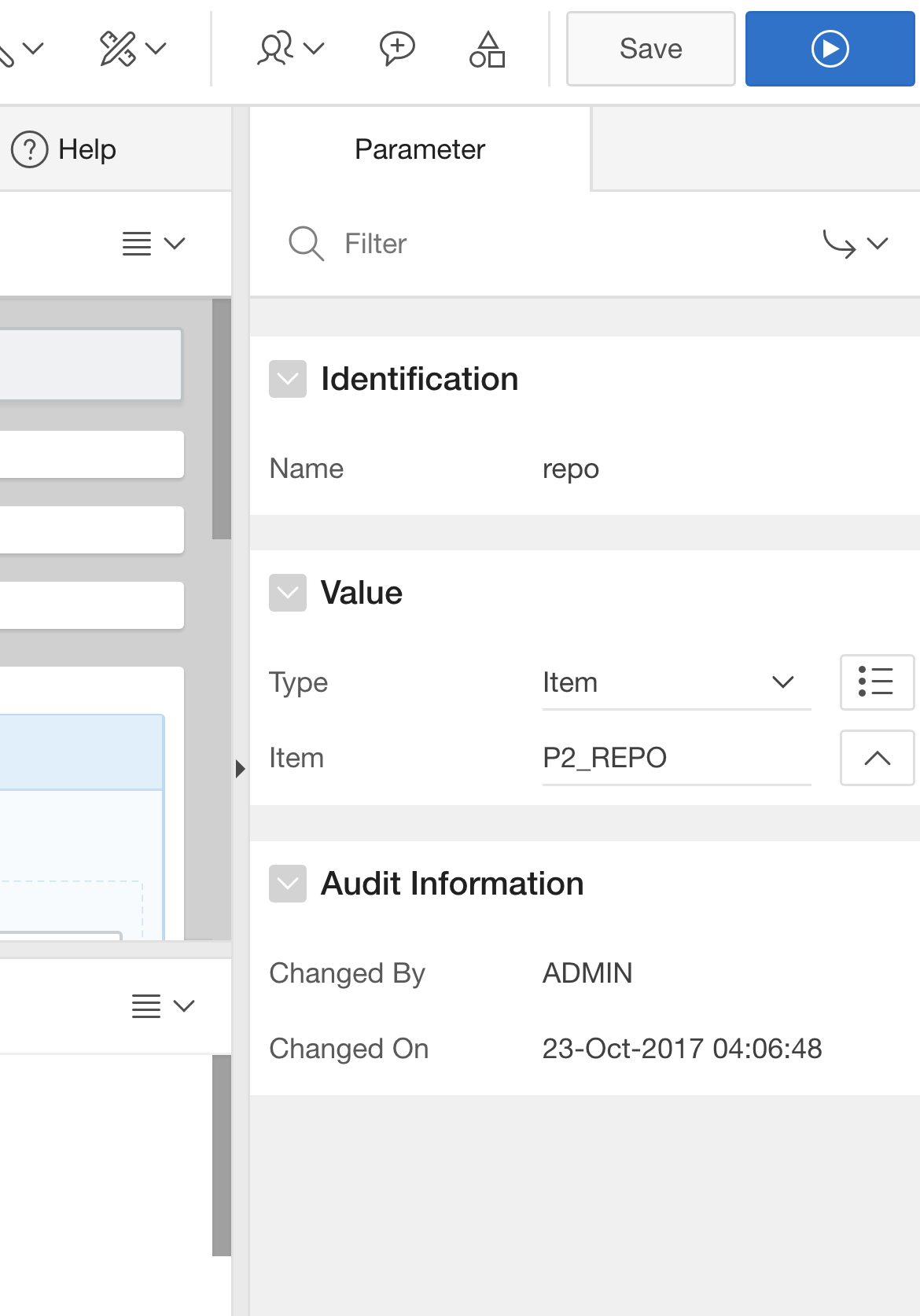 Assign the P2_REPO item to the :repo Web Source Parameter