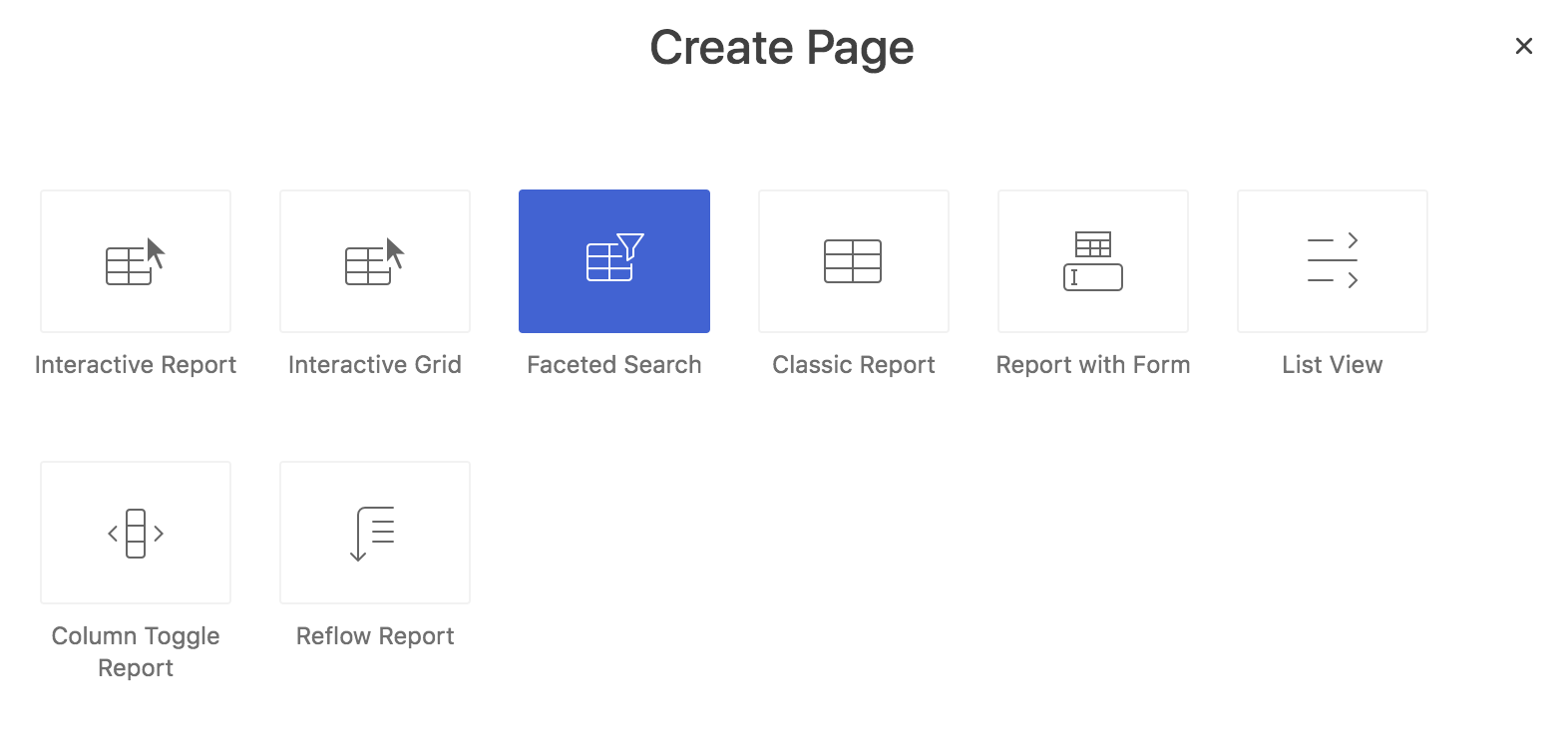 Create Report Page: Faceted Search