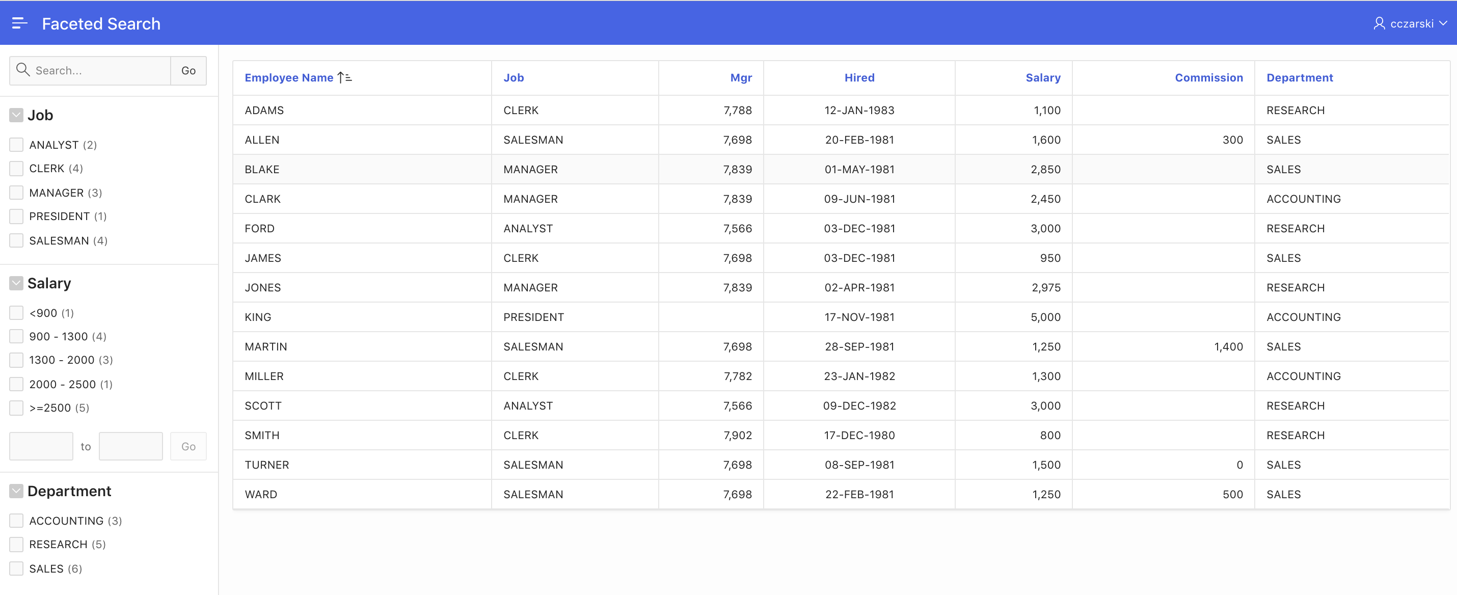 Generated Faceted Search Page