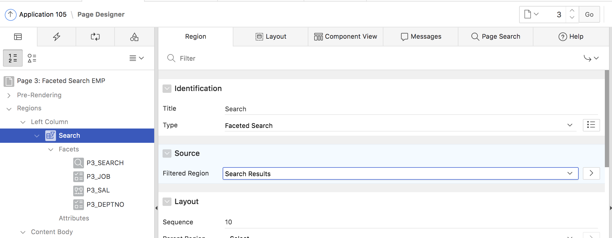 Faceted Search region linked to Classic Report region