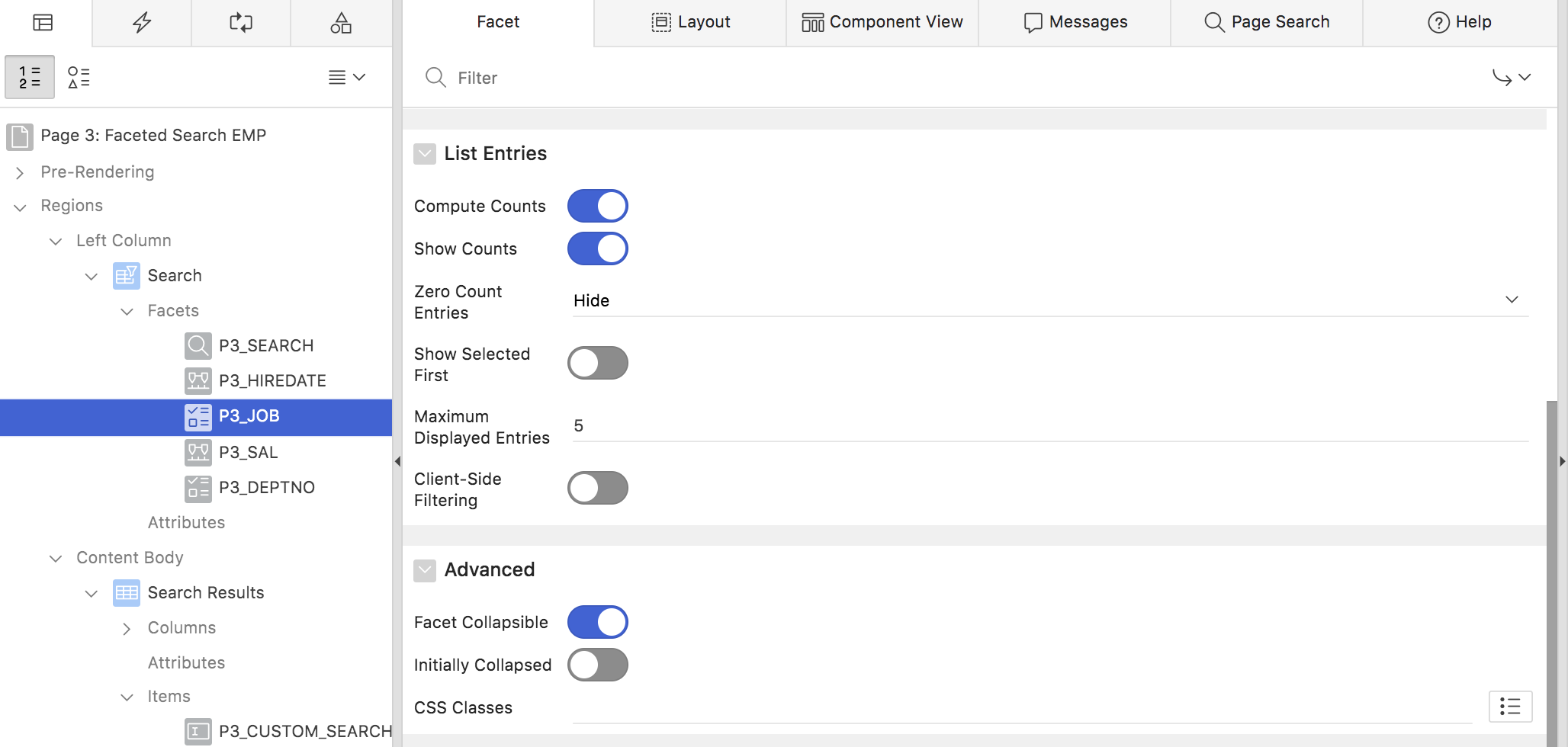 Configurable Facet attributes in Page Designer
