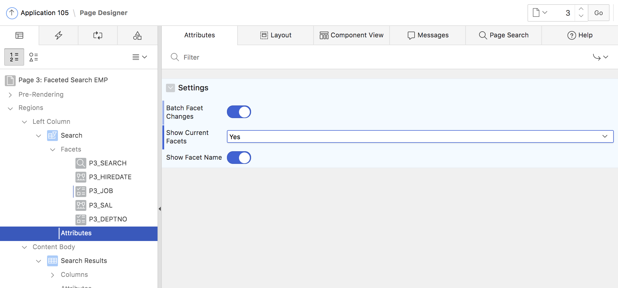 Faceted Search region attributes