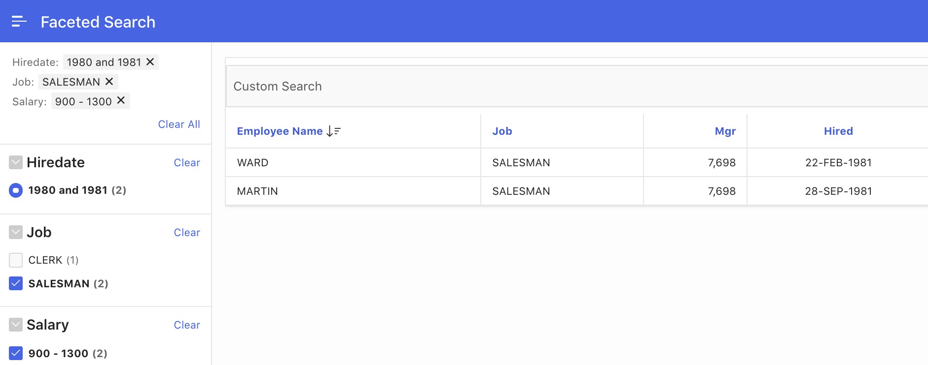 Faceted Search: Show current facets