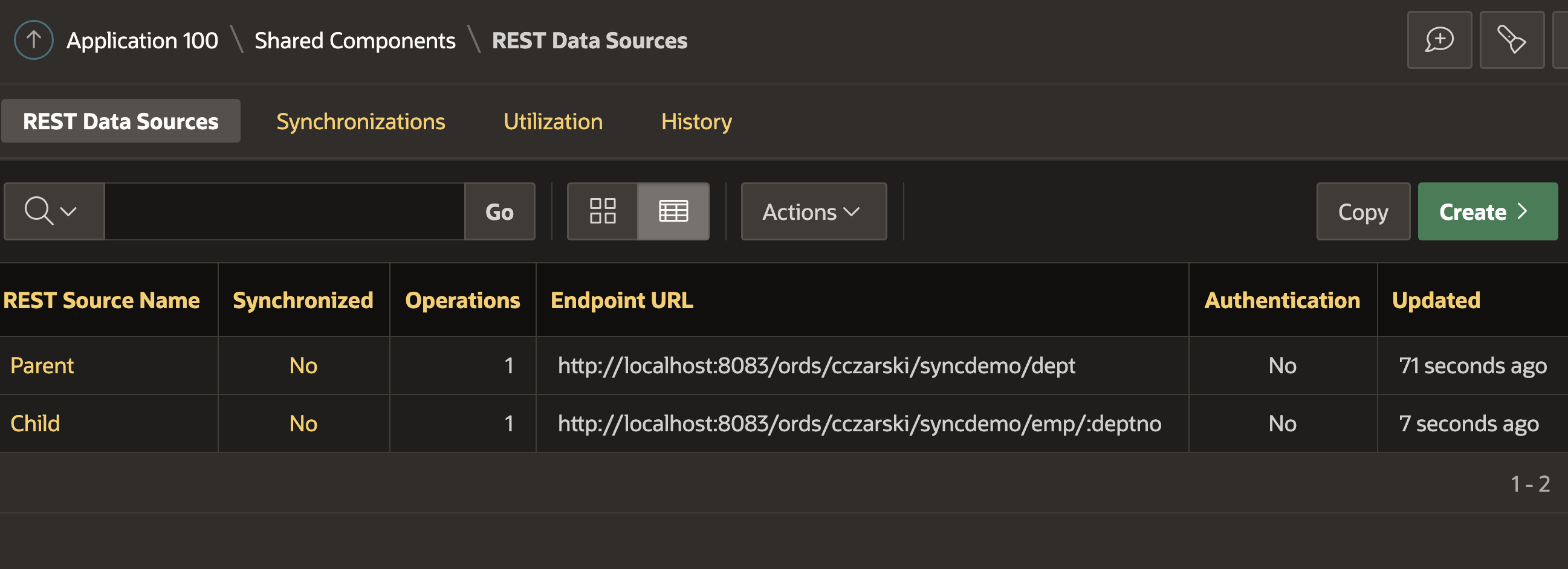 We have REST Data Sources for both Parent and Child APIs.