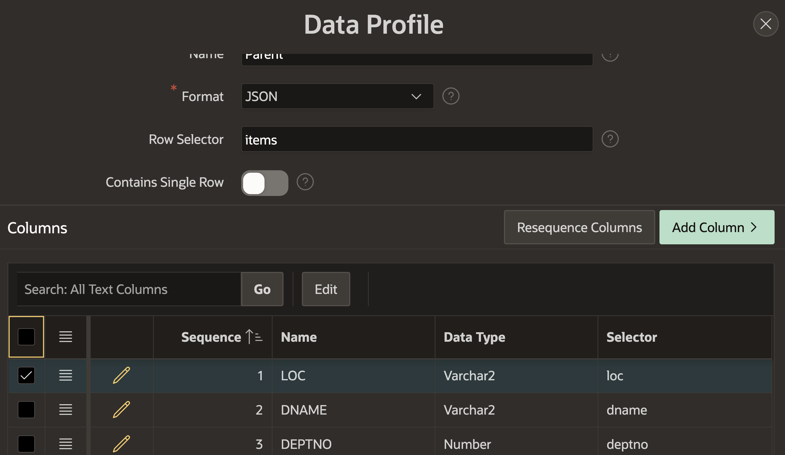 The Data Profile for the Parent REST API.