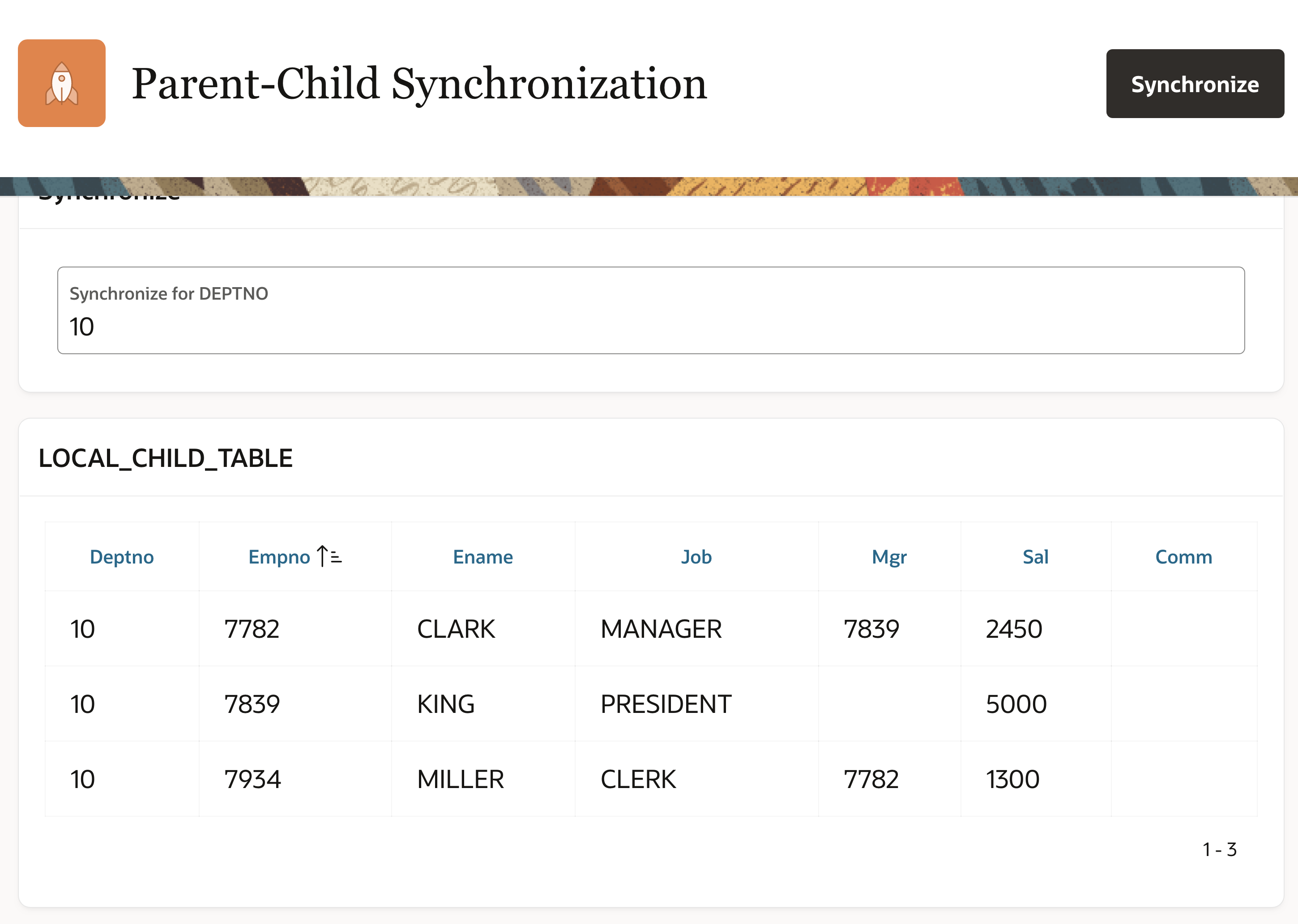 After Synchronizing for the first DEPTNO value...