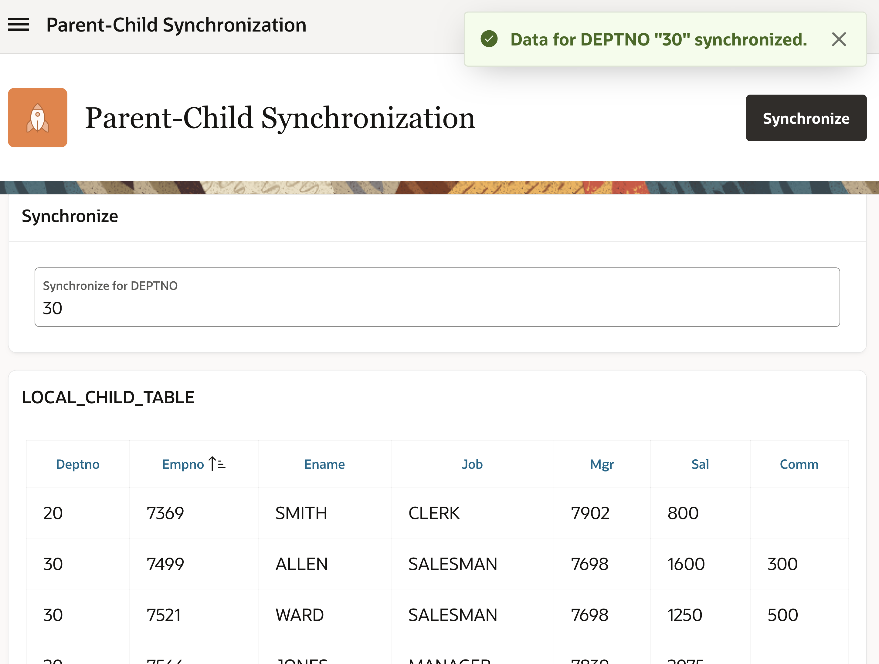 After Synchronizing for all DEPTNO values.