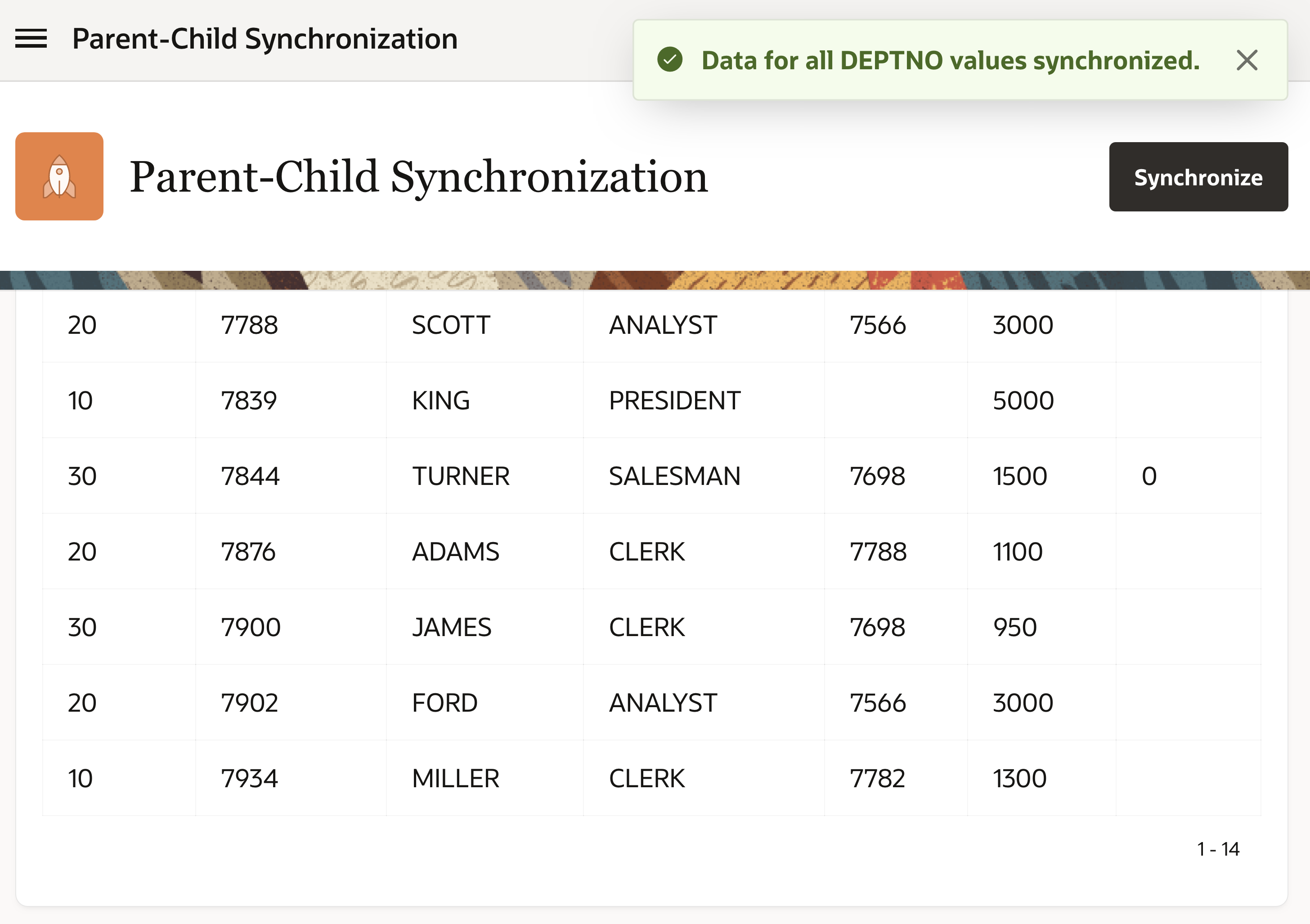 ... and after synchronizing all rows at once.