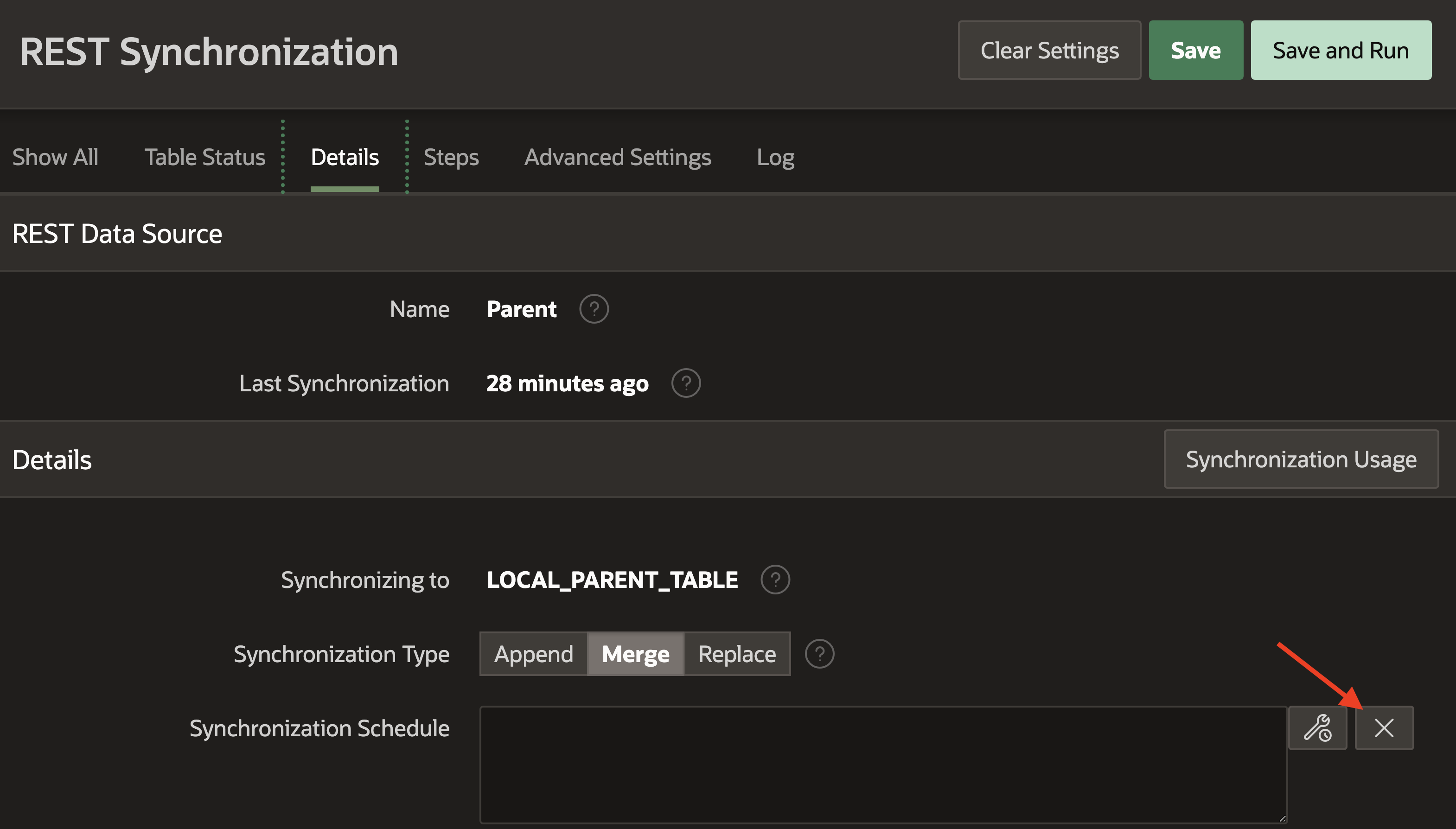 Clear the configured Synchronization schedule.
