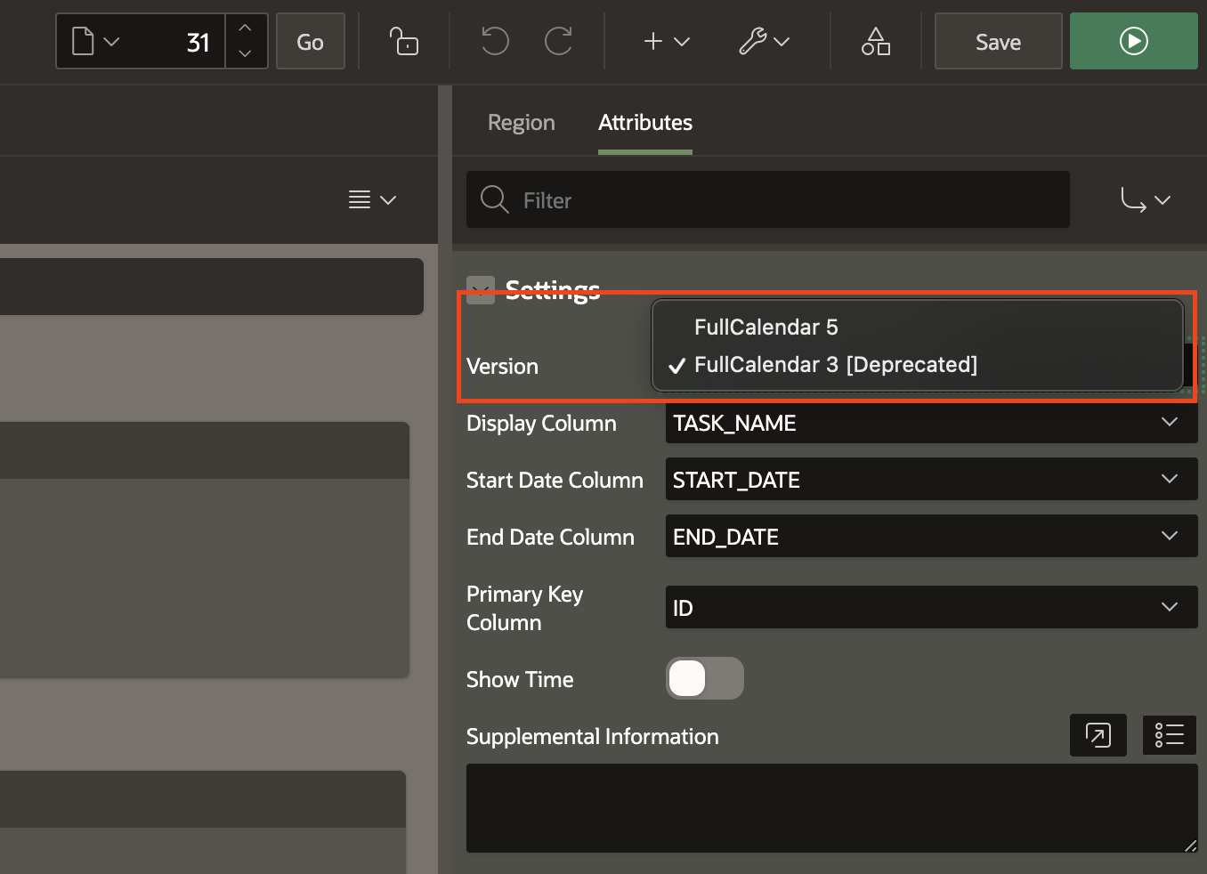 Calendar Region version attribute