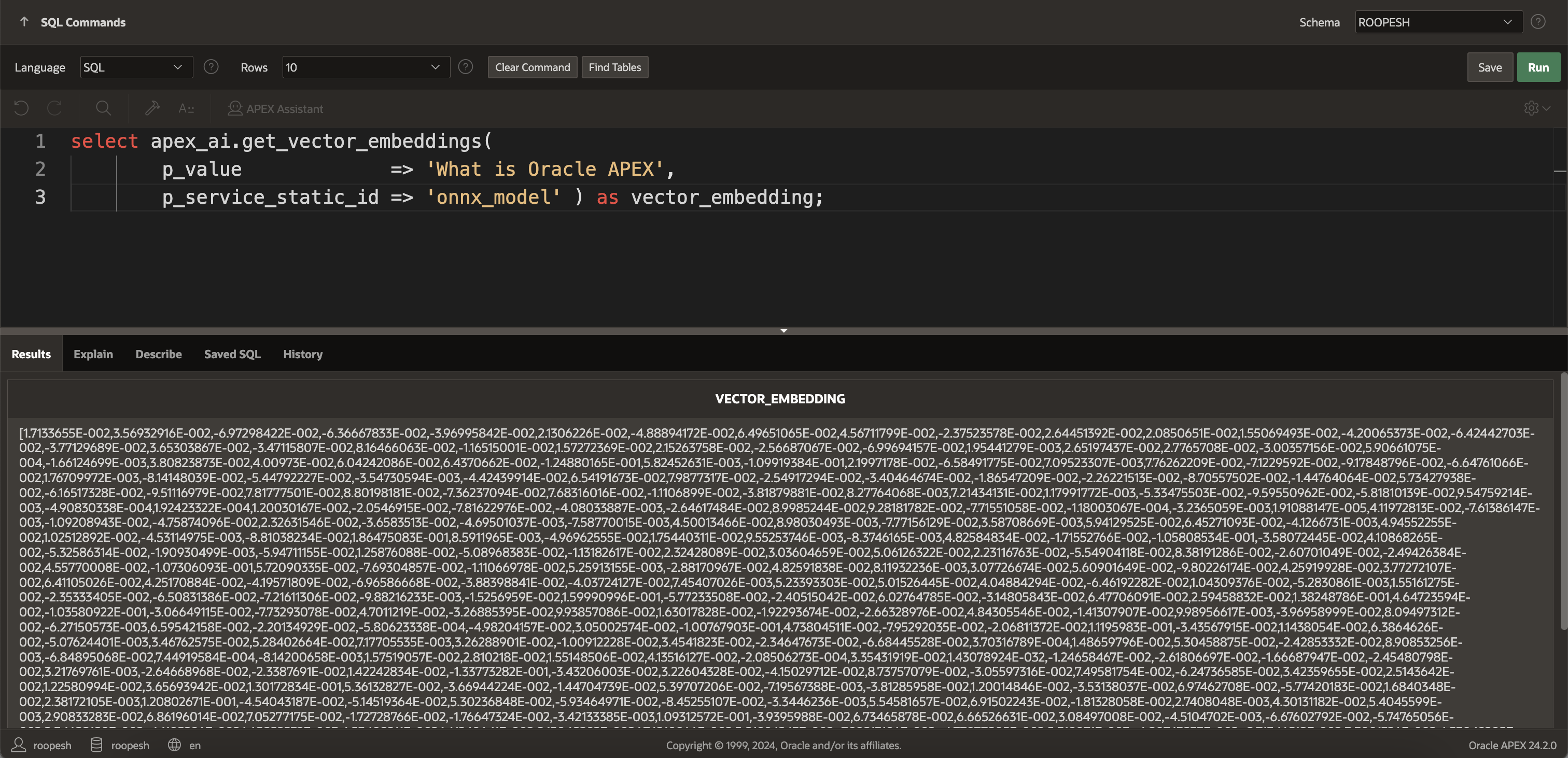 check the output of vector Embeddings
