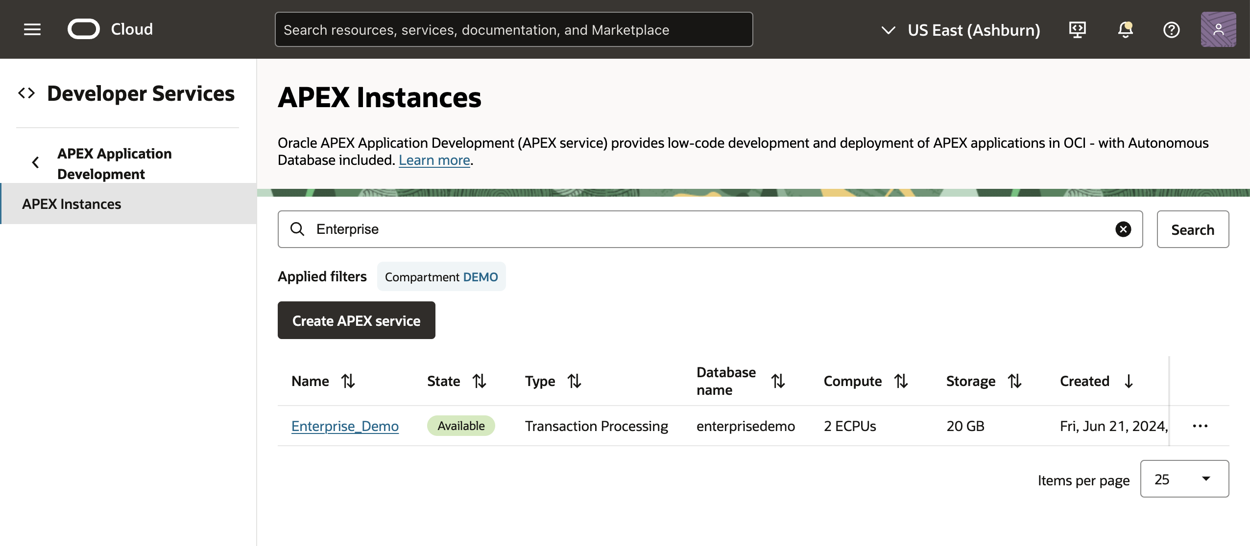 locate your APEX Instance