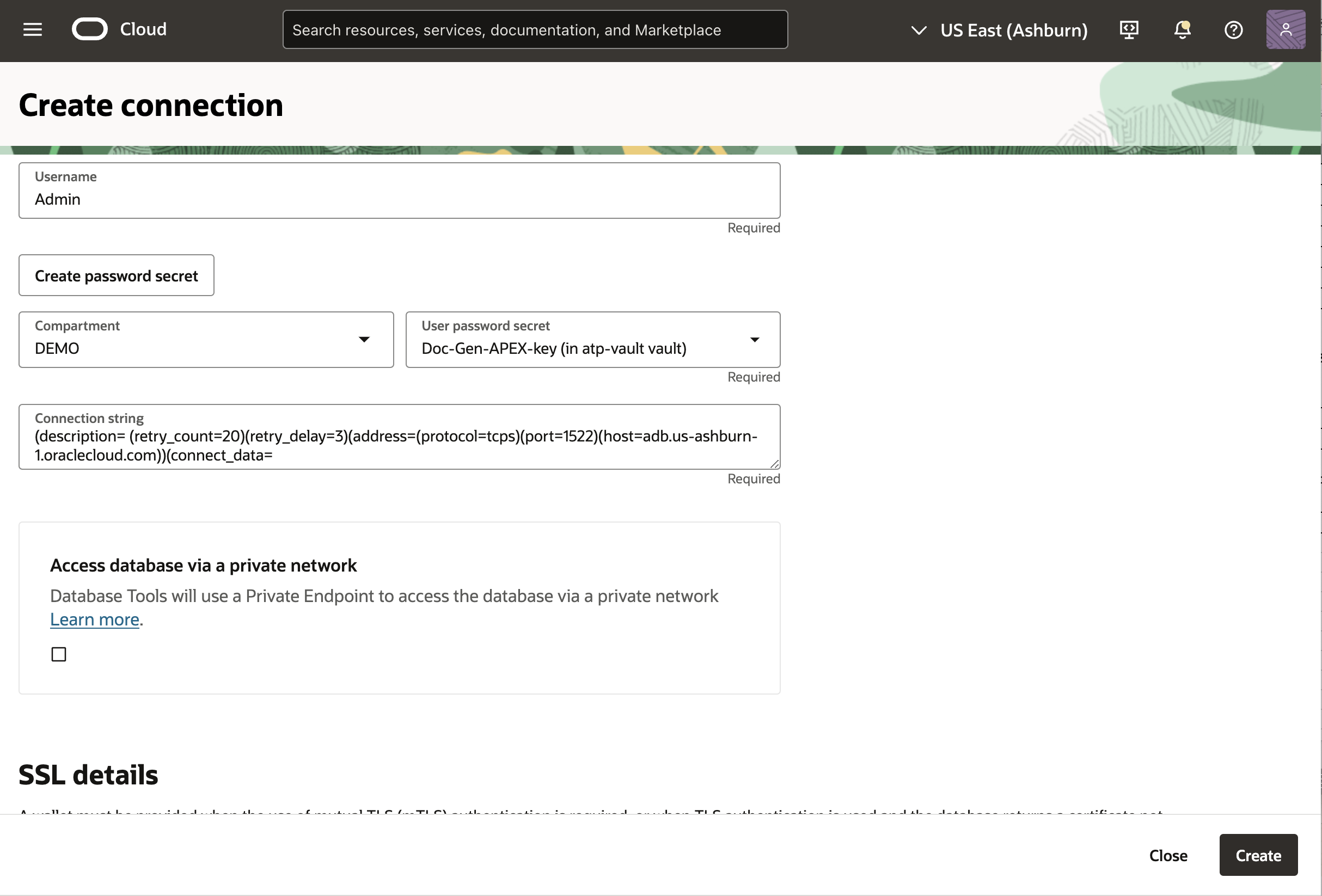 create connection password