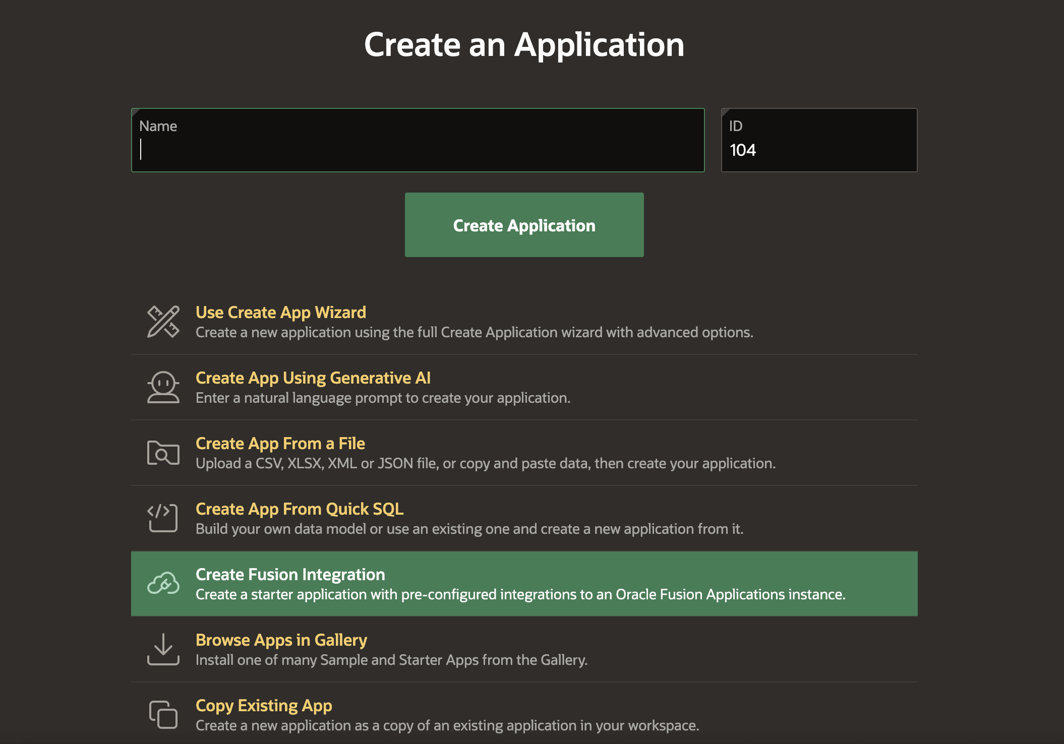 create fusion integration application