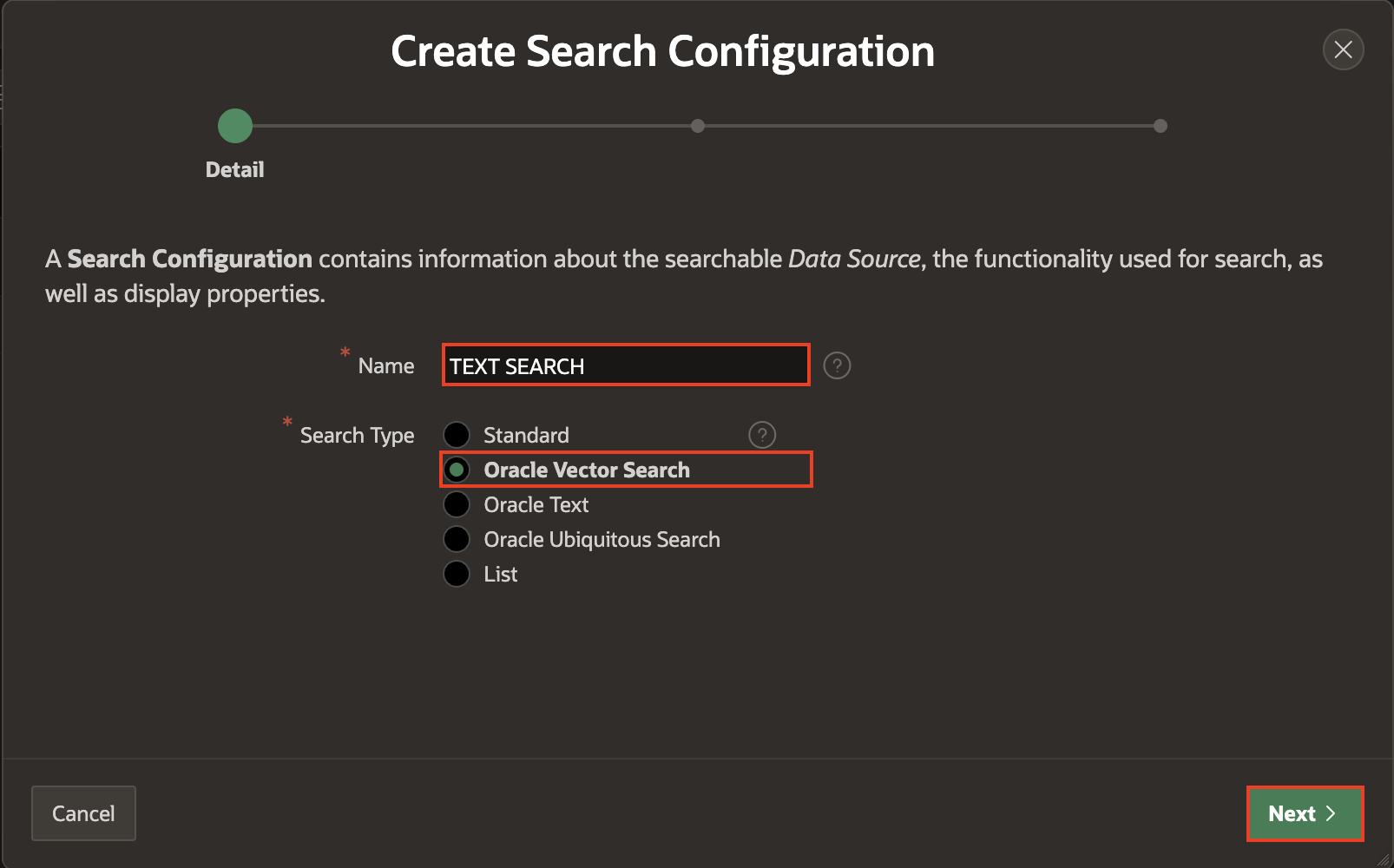 Create Search Configuration