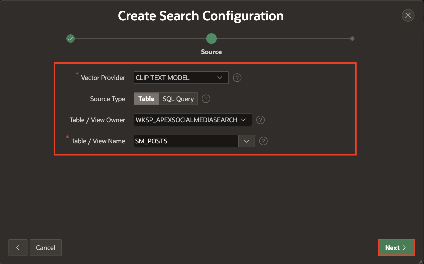 Create Search Configuration
