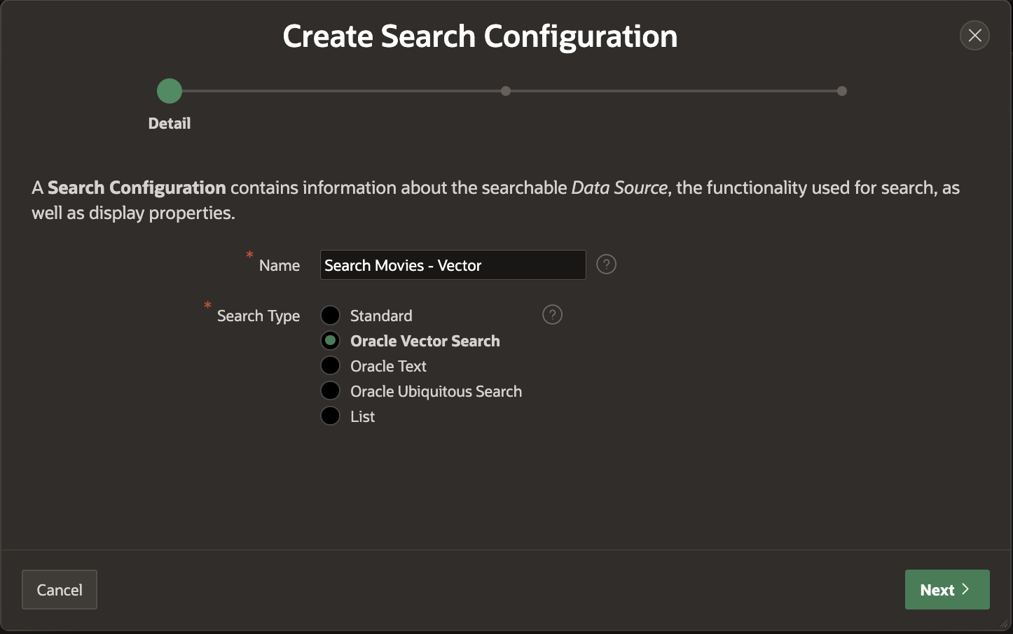 create search config