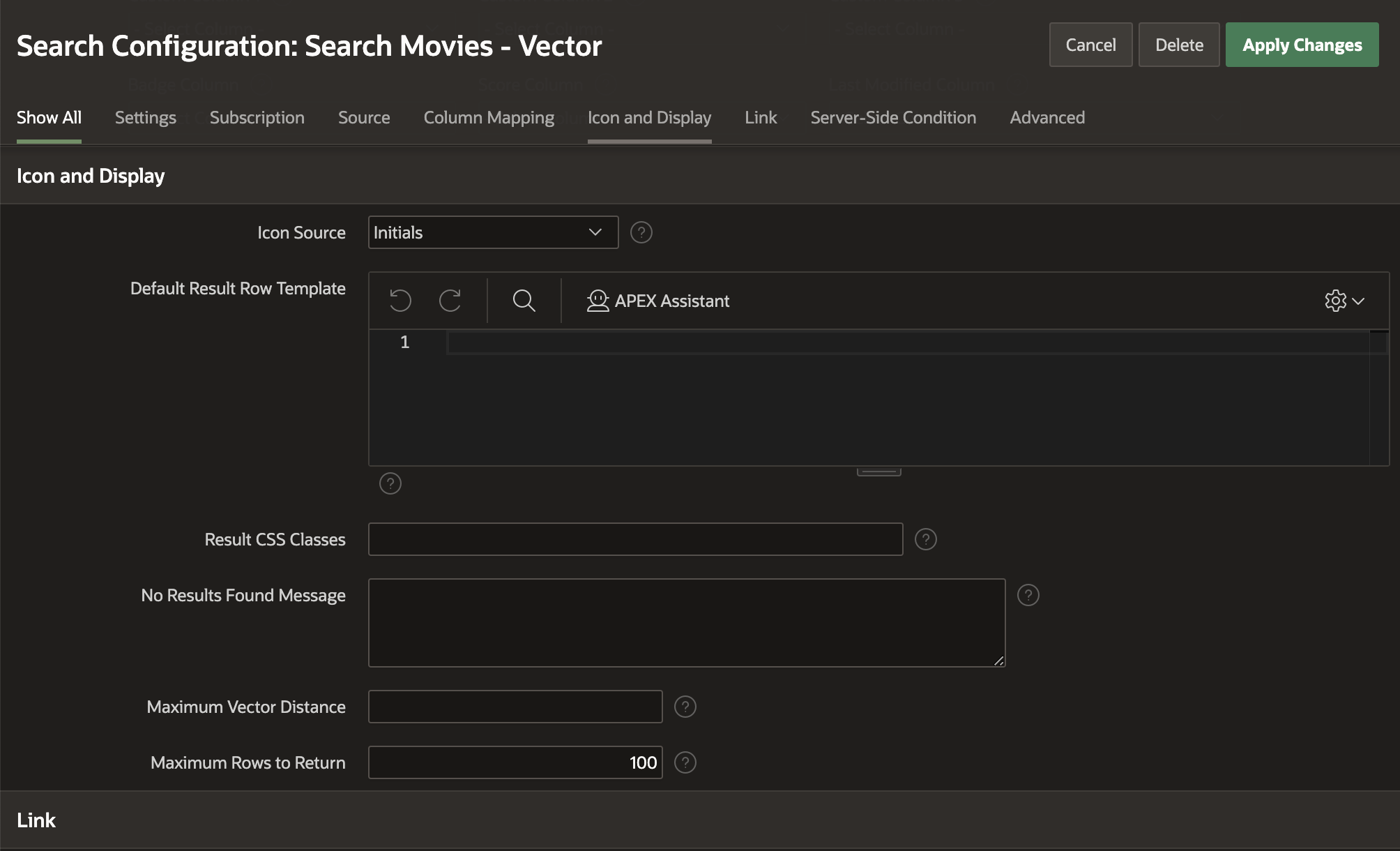 customizing max vector distance and rows to return