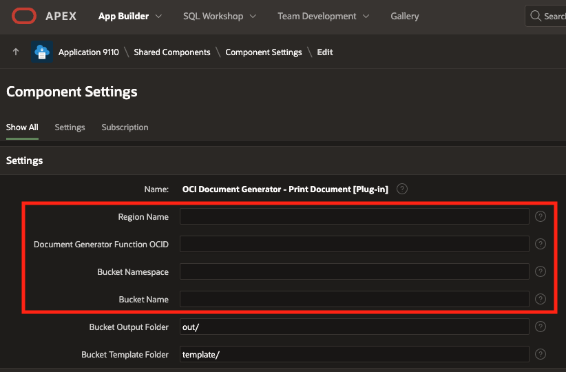 Component Settings of the plug-in which highlights the attributes