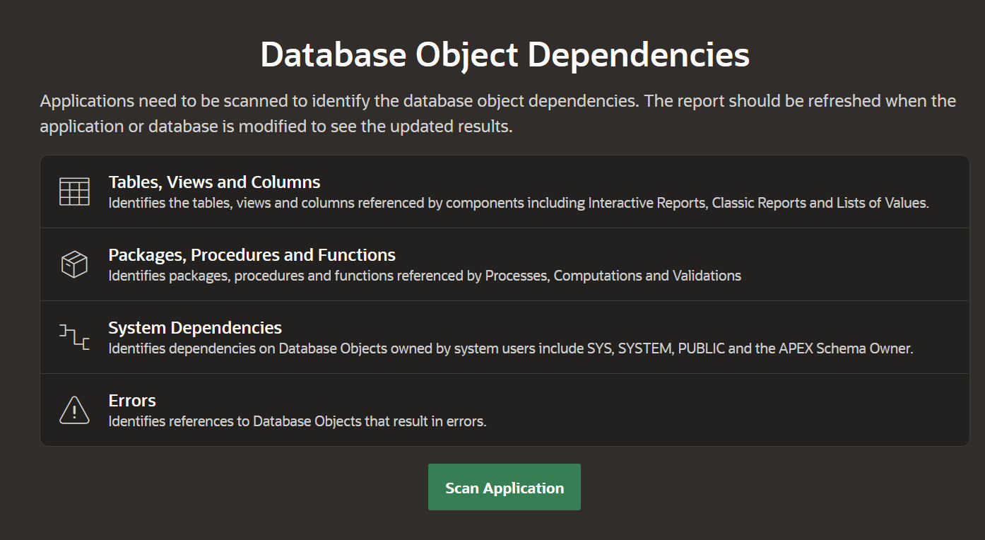 Figure 1: Database Object Dependencies Feature