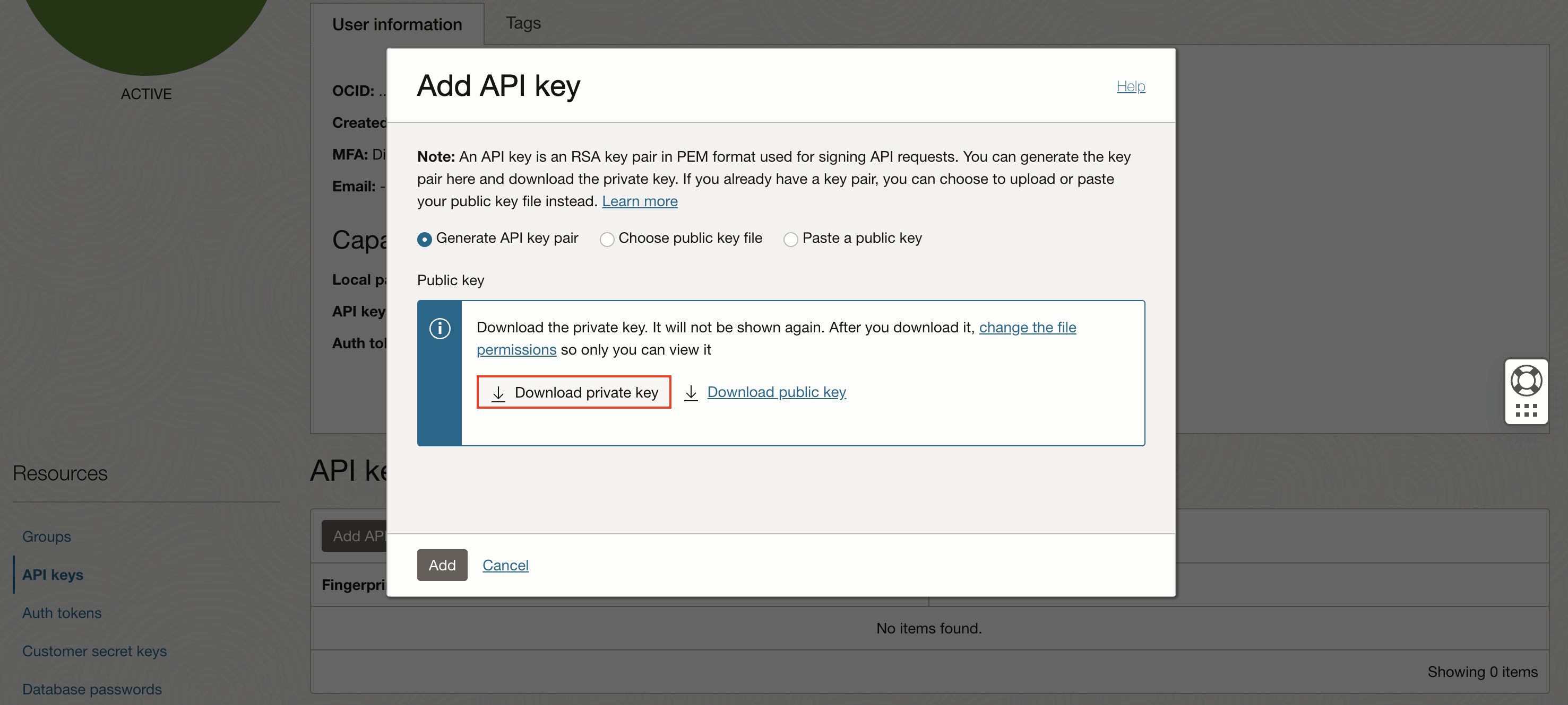 download private key