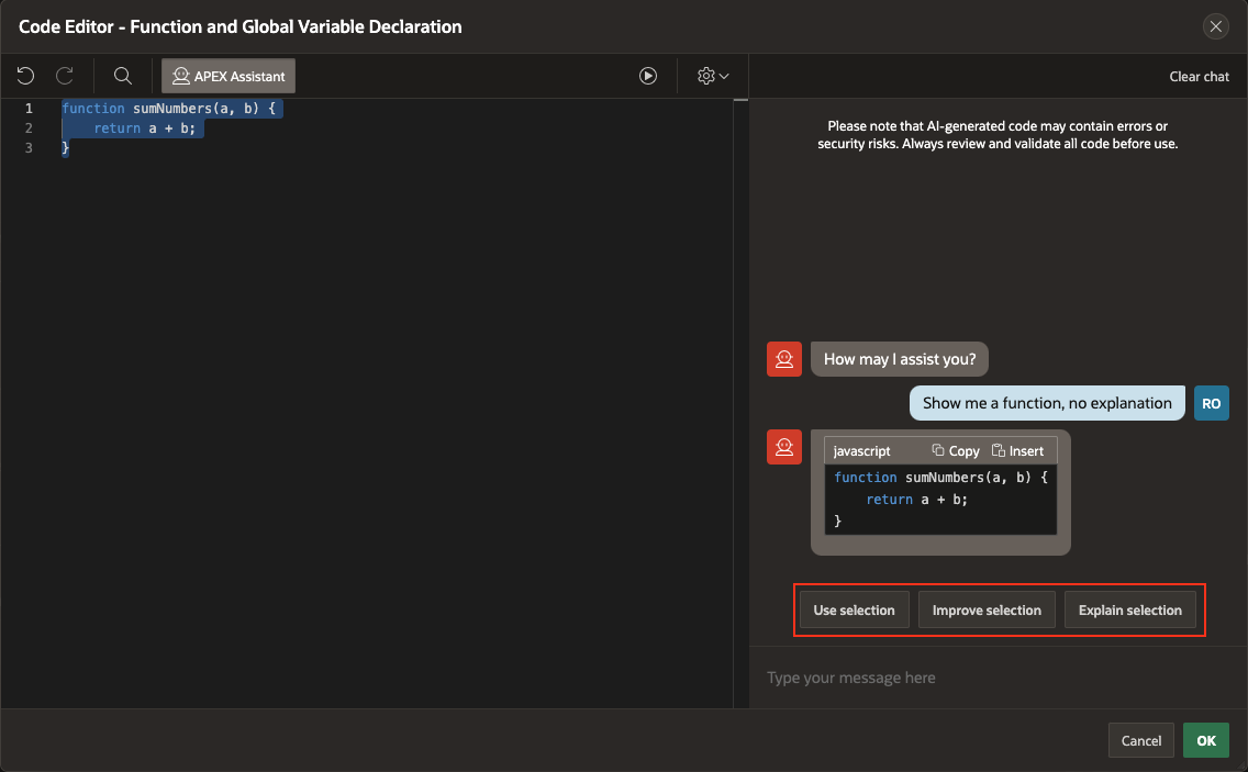 Explain the code selection