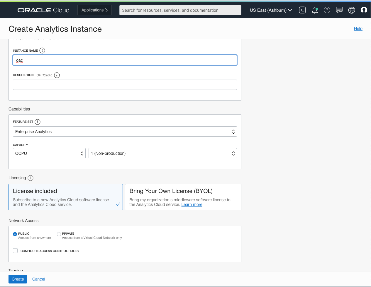 Figure 1: Create Analytics Instance