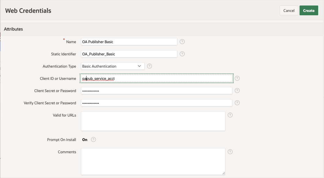 Figure 5: Create Web Credentials