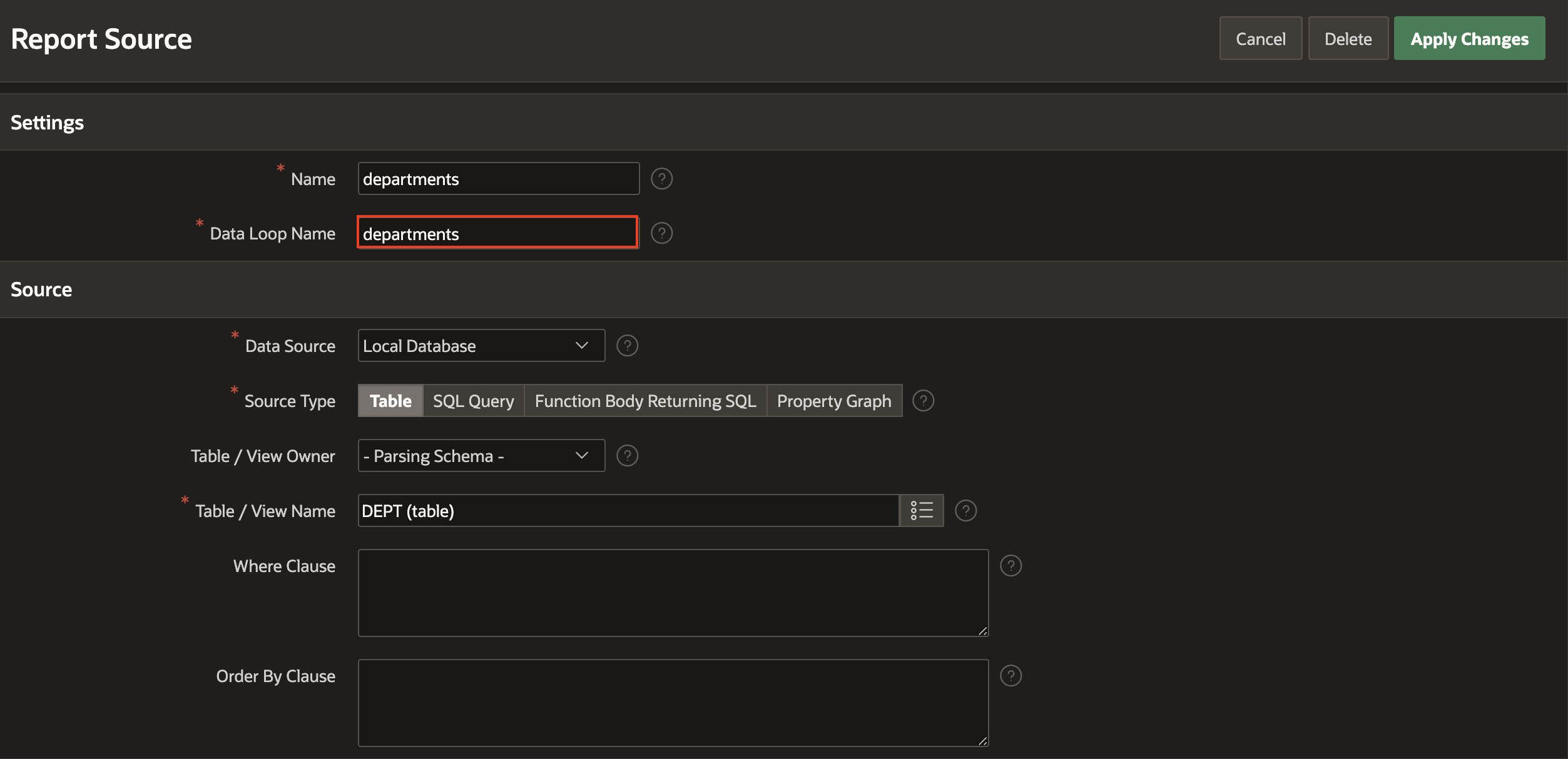 Match loop name for Departments data