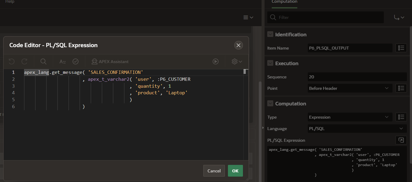 Figure 3. Adding Text Message to PL/SQL code