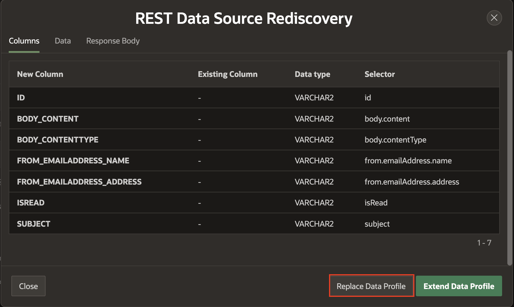 Replace Data Profile