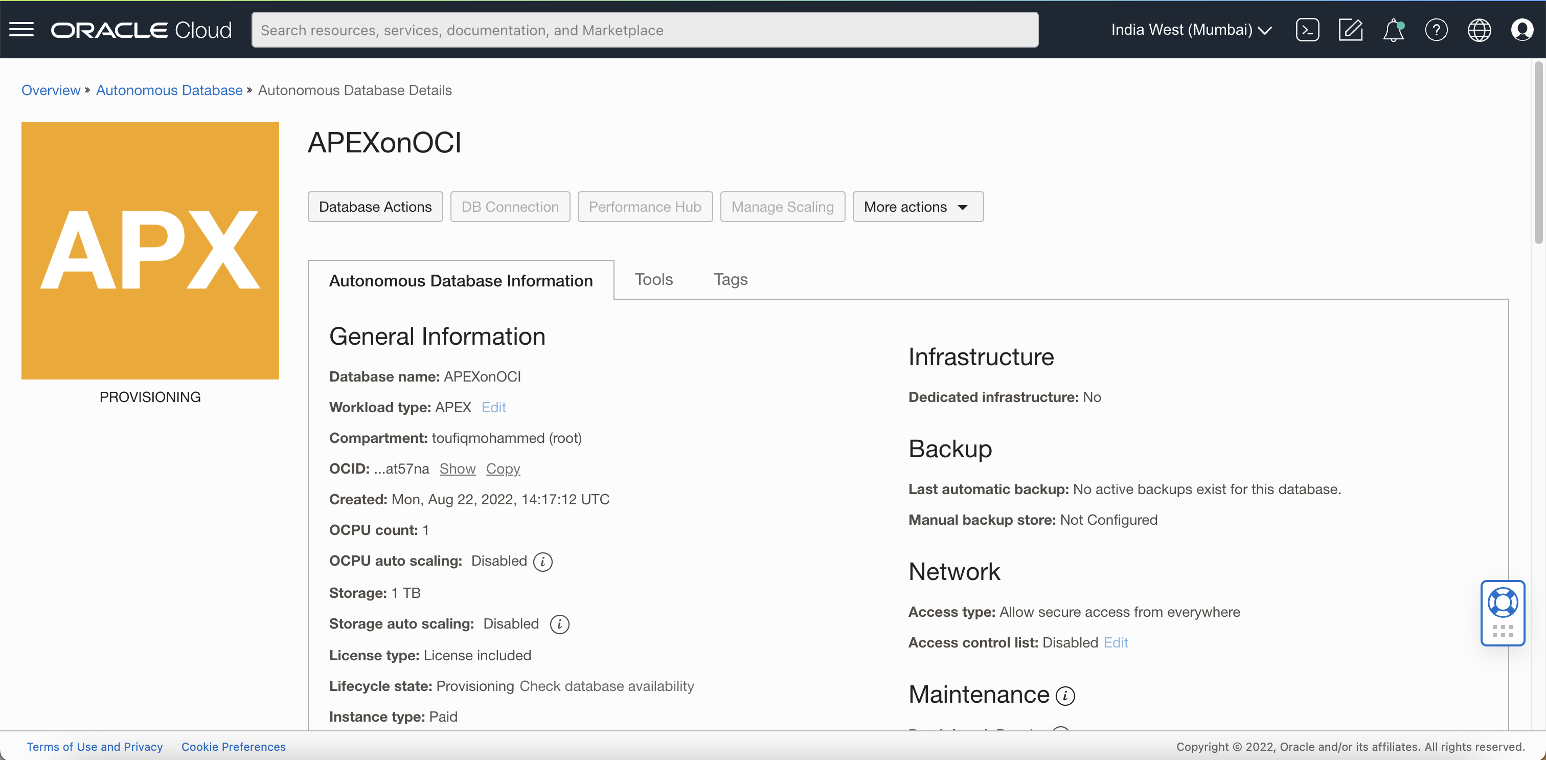OCI CONSOLE