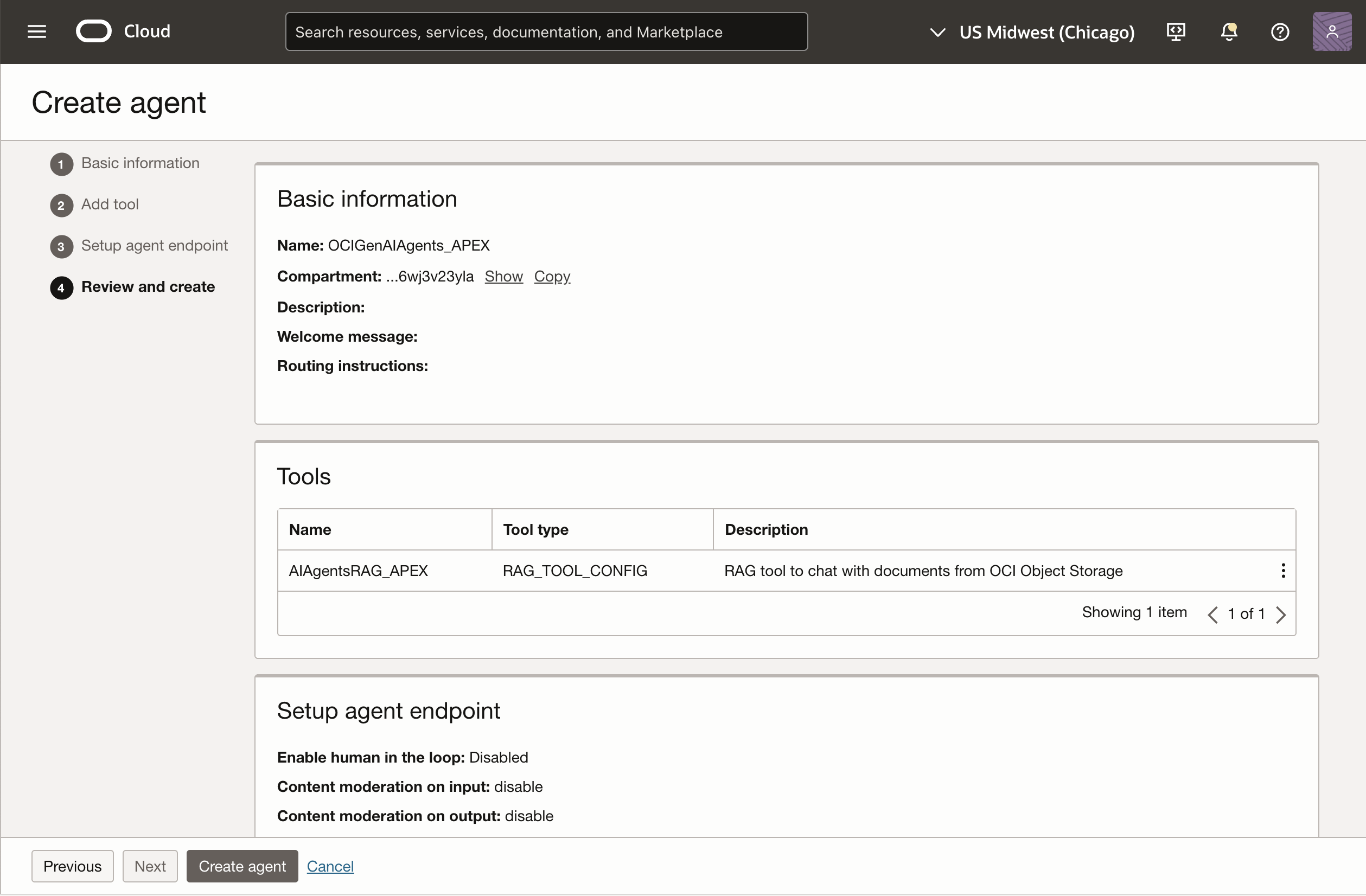 review and create agent