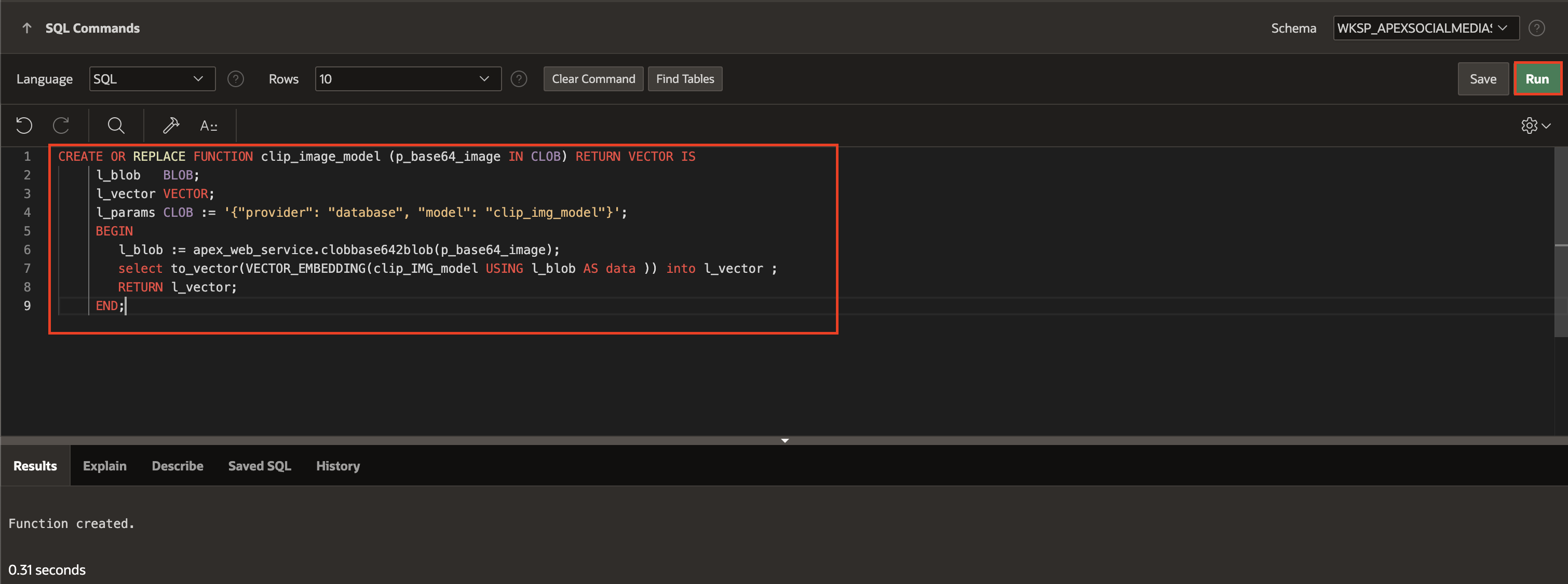 PL/SQL Function for return Embeddings