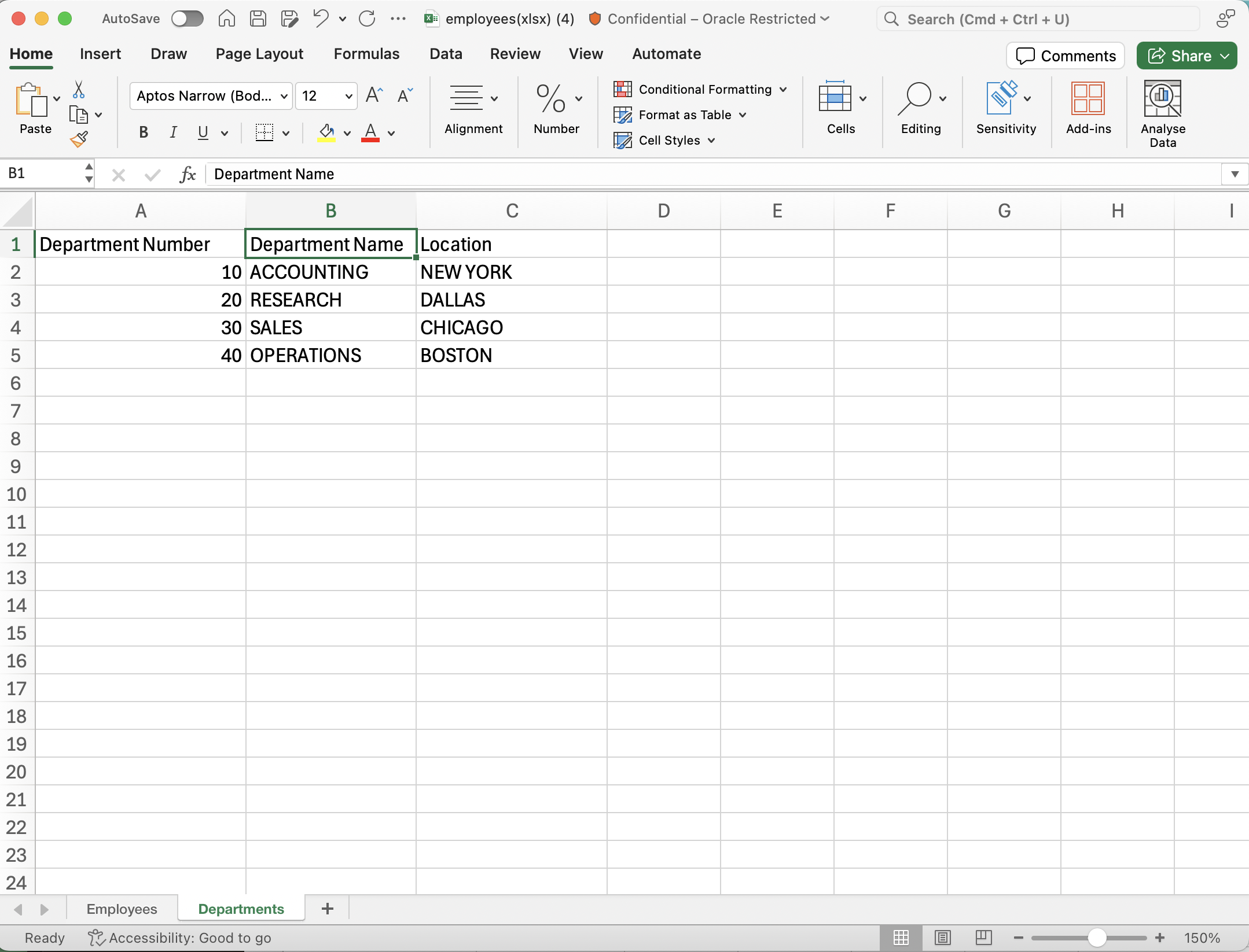 Fig 8: Sample Output departments sheet