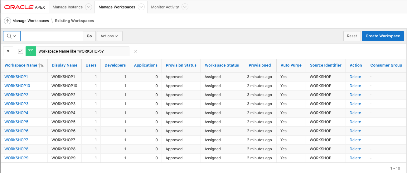 Provision 10 Workspaces with a Script