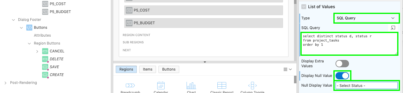 Page Designer - Updating P5_STATUS using a SQL Statement