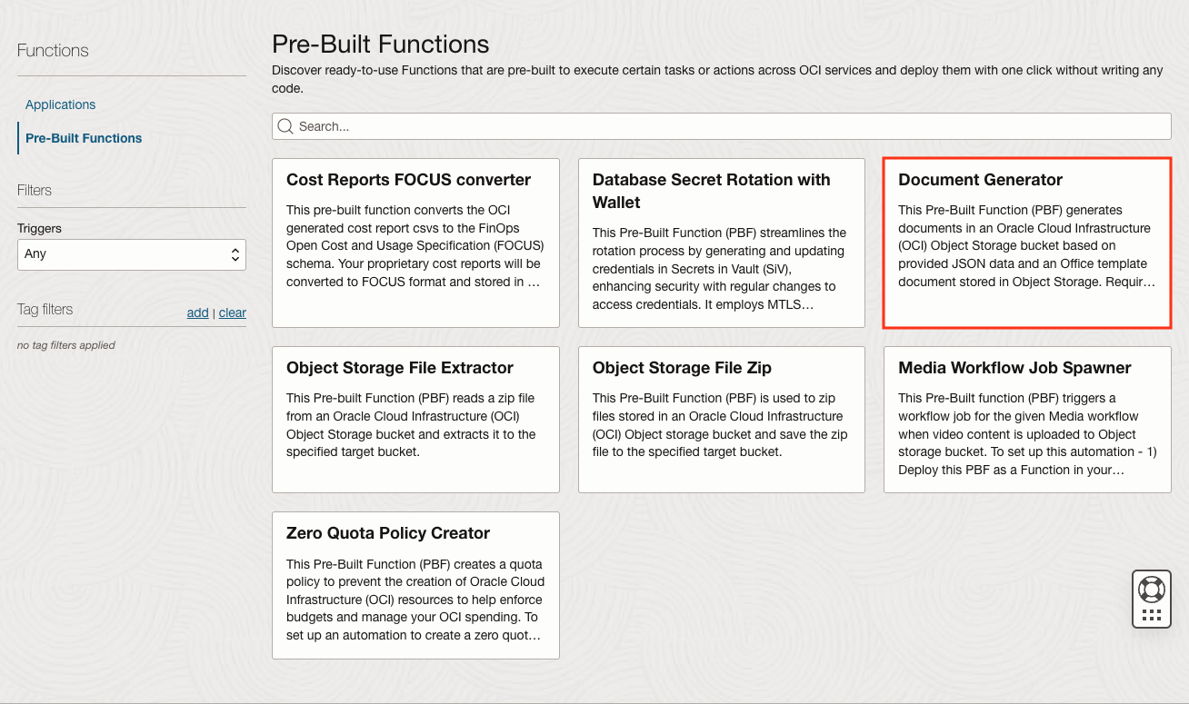 Select Document Generator Function