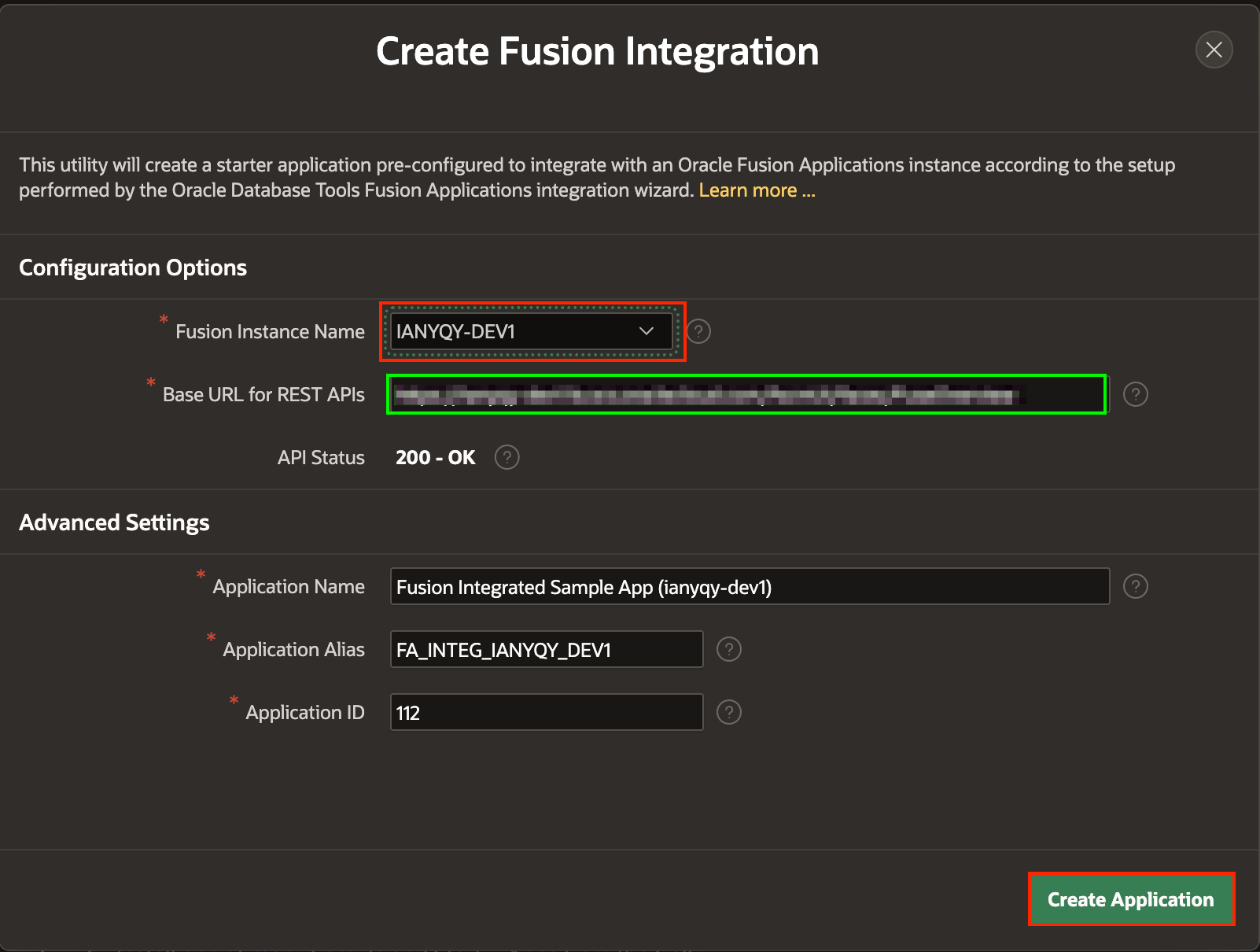 select Fusion instance details