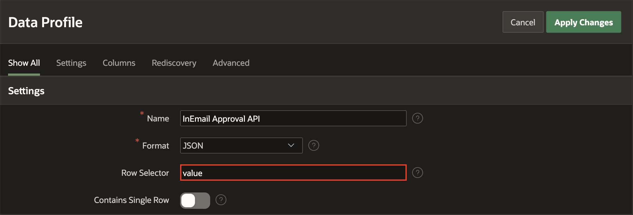 set row selector value