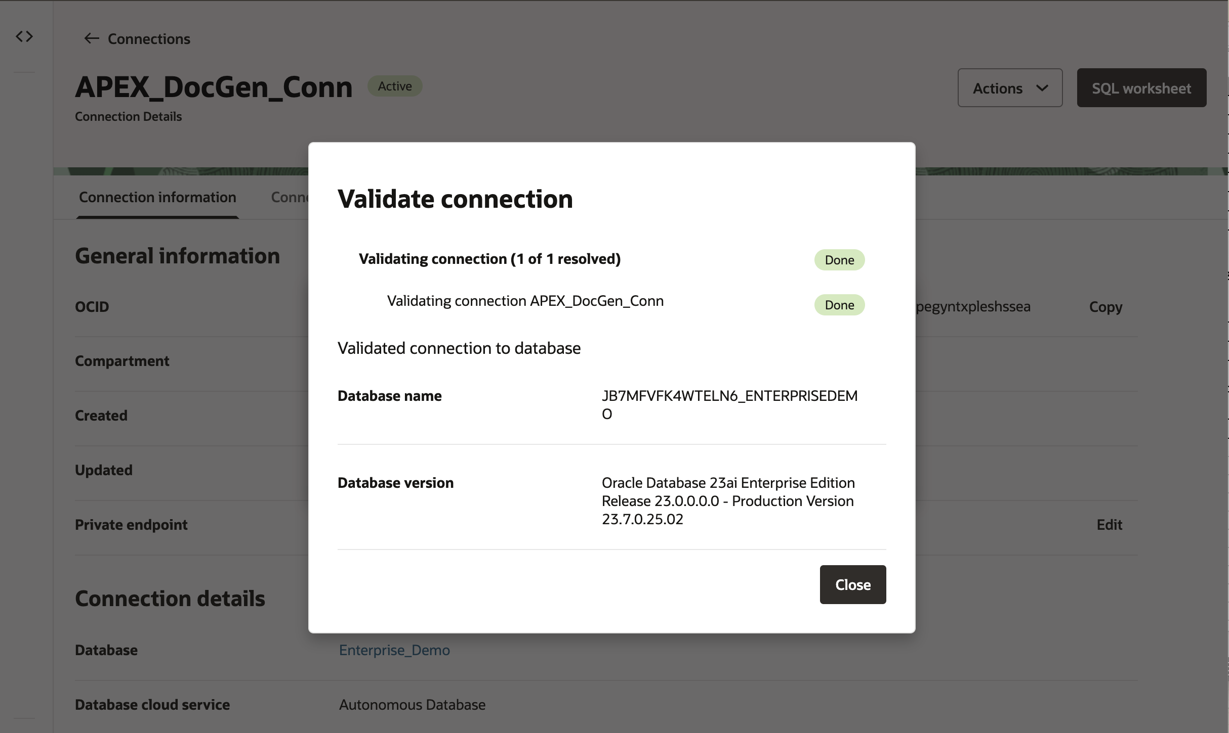 connection validated