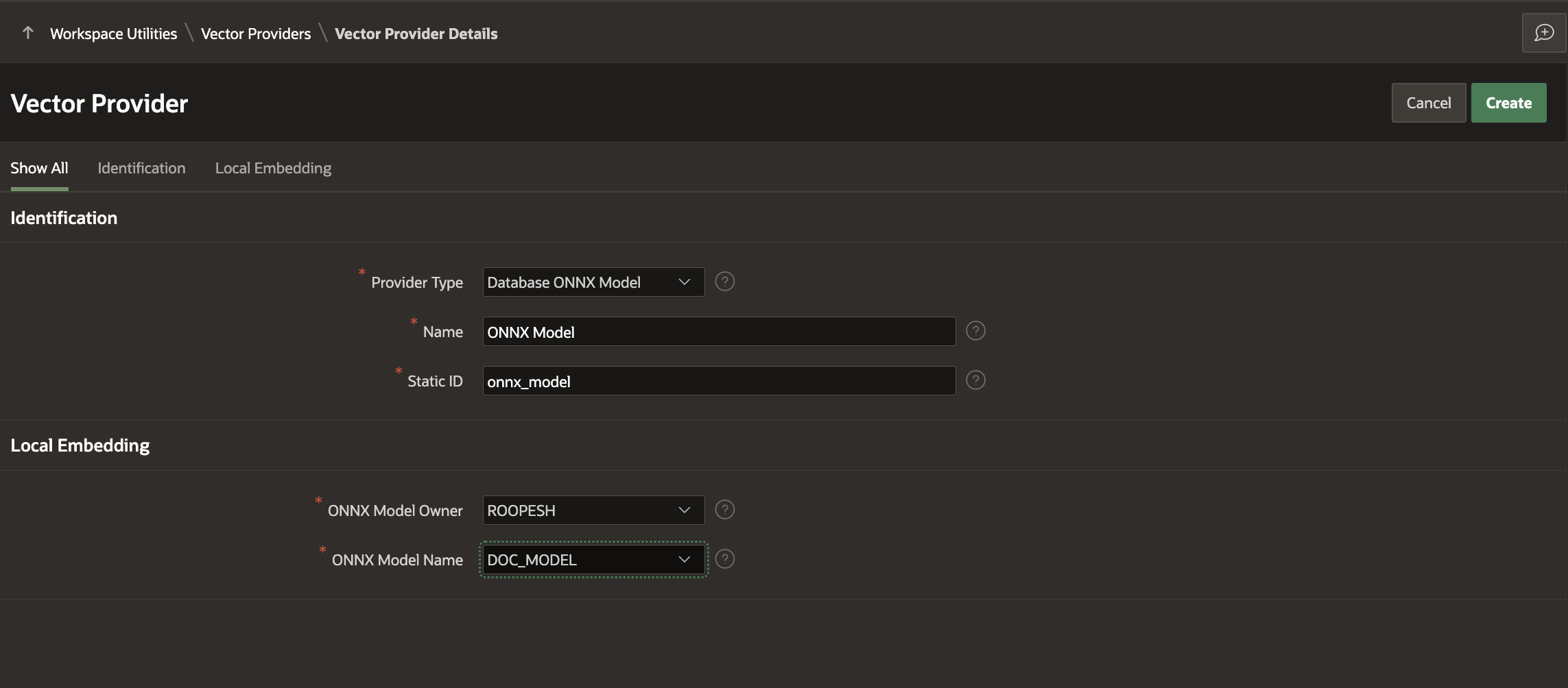 create vector provider onnx model