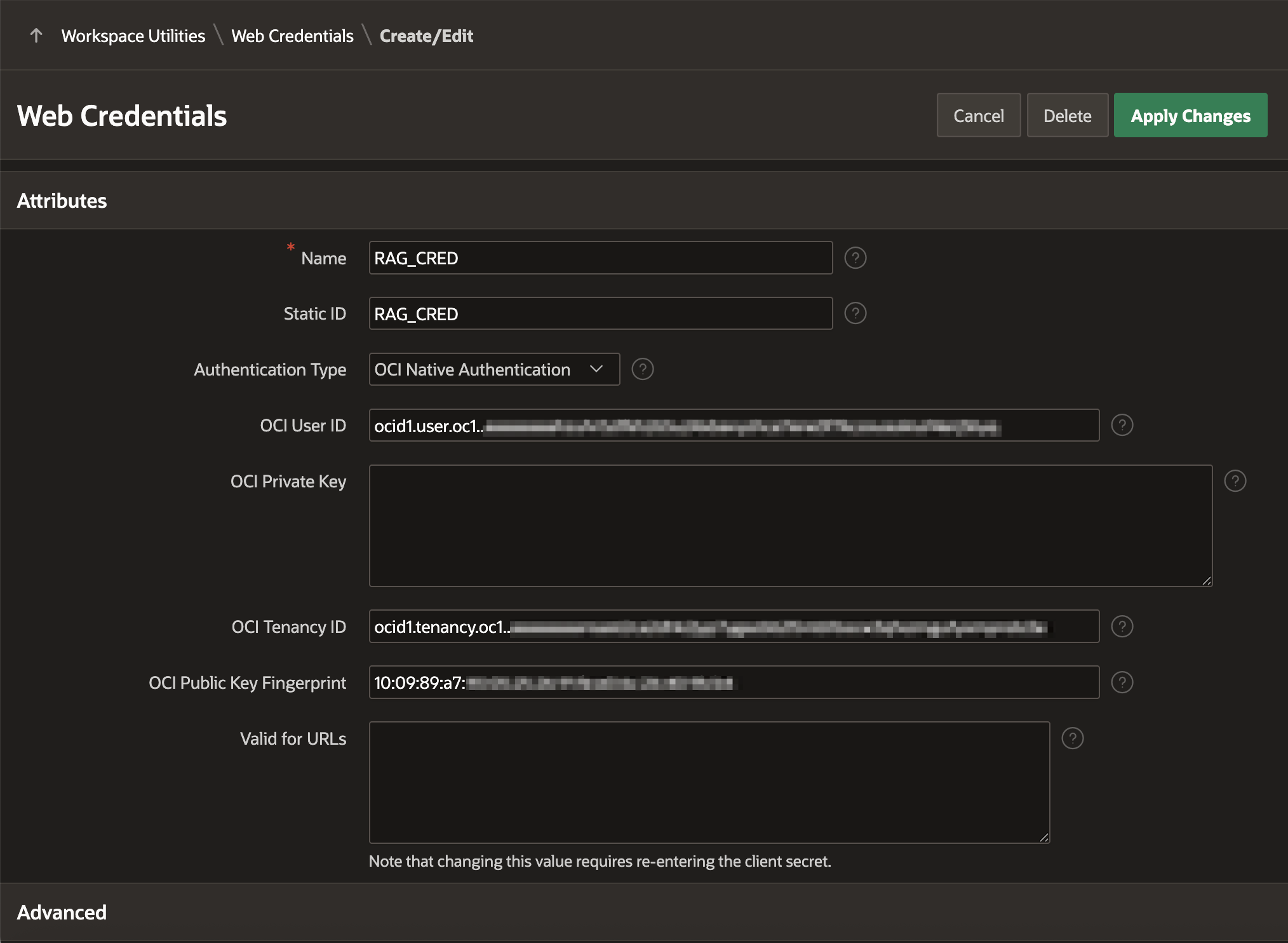 create web credentials