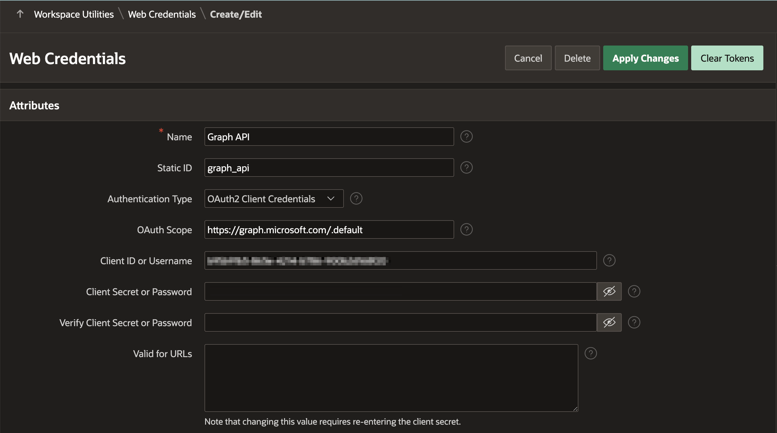configure Web Credentials with OAuth2