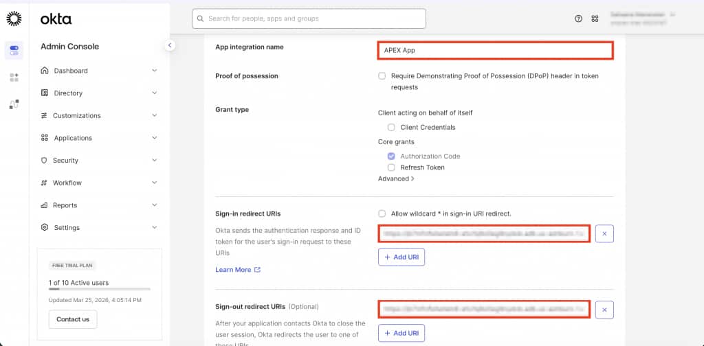 Fig 6: Configure logout redirect URI