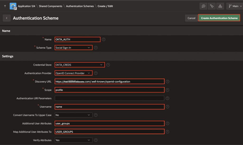 Fig 16: Create the APEX Authentication scheme