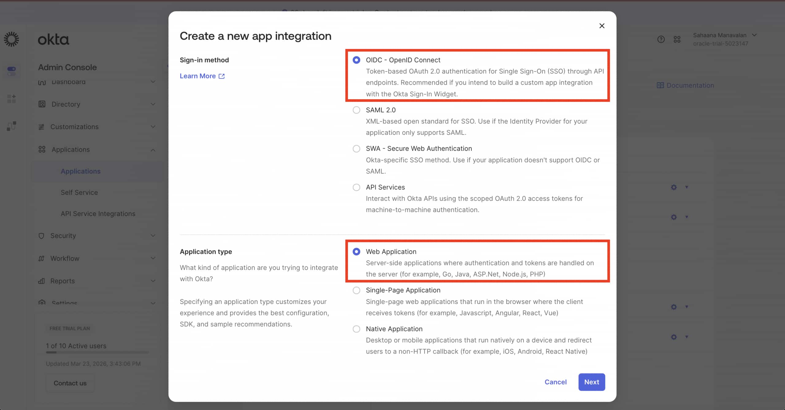 Create the Okta OIDC App Integration