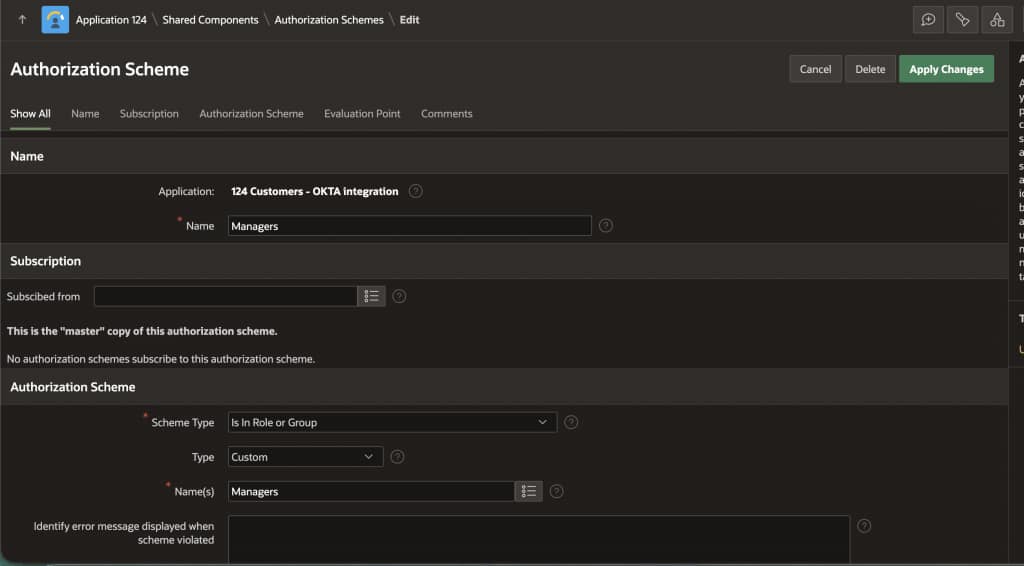 Fig 22: Create Authorization Schemes based on Okta groups